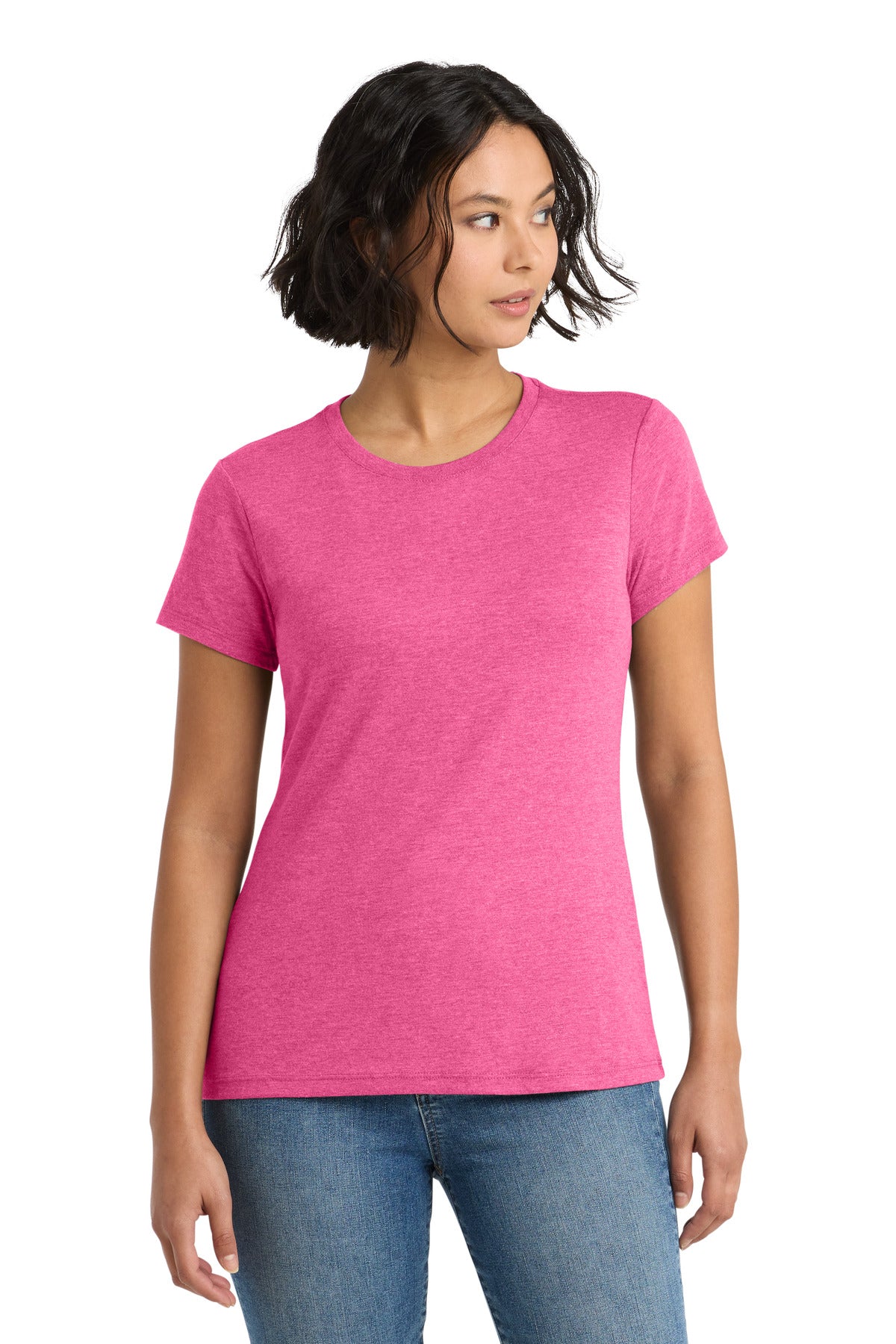 District Women's Perfect Tri Tee. DM130L - Fuchsia Frost - front