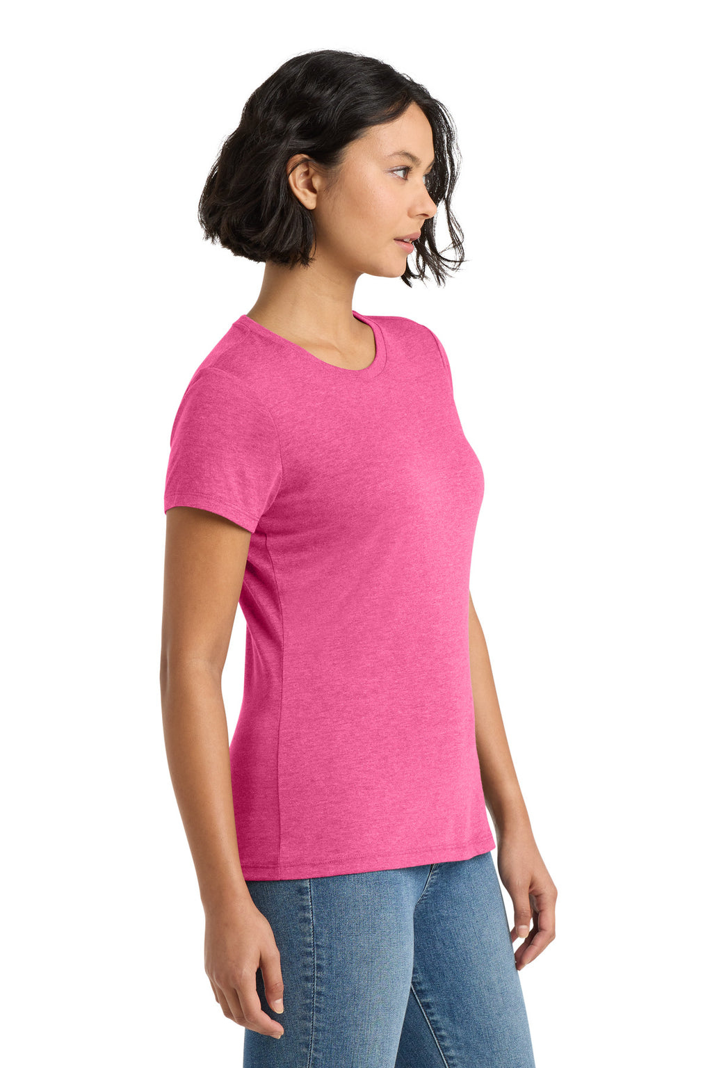 District Women's Perfect Tri Tee. DM130L - Fuchsia Frost - side