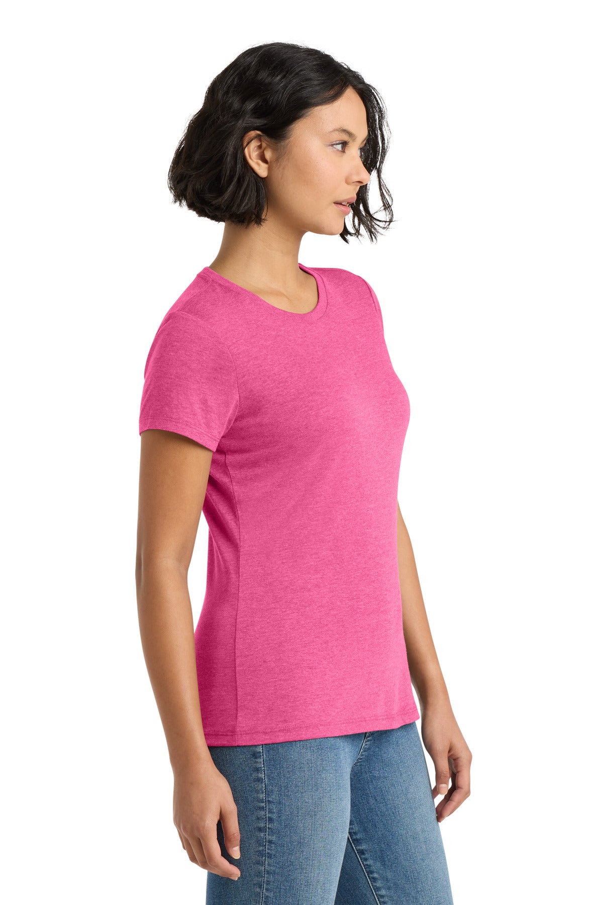 District Women's Perfect Tri Tee. DM130L - Fuchsia Frost - side