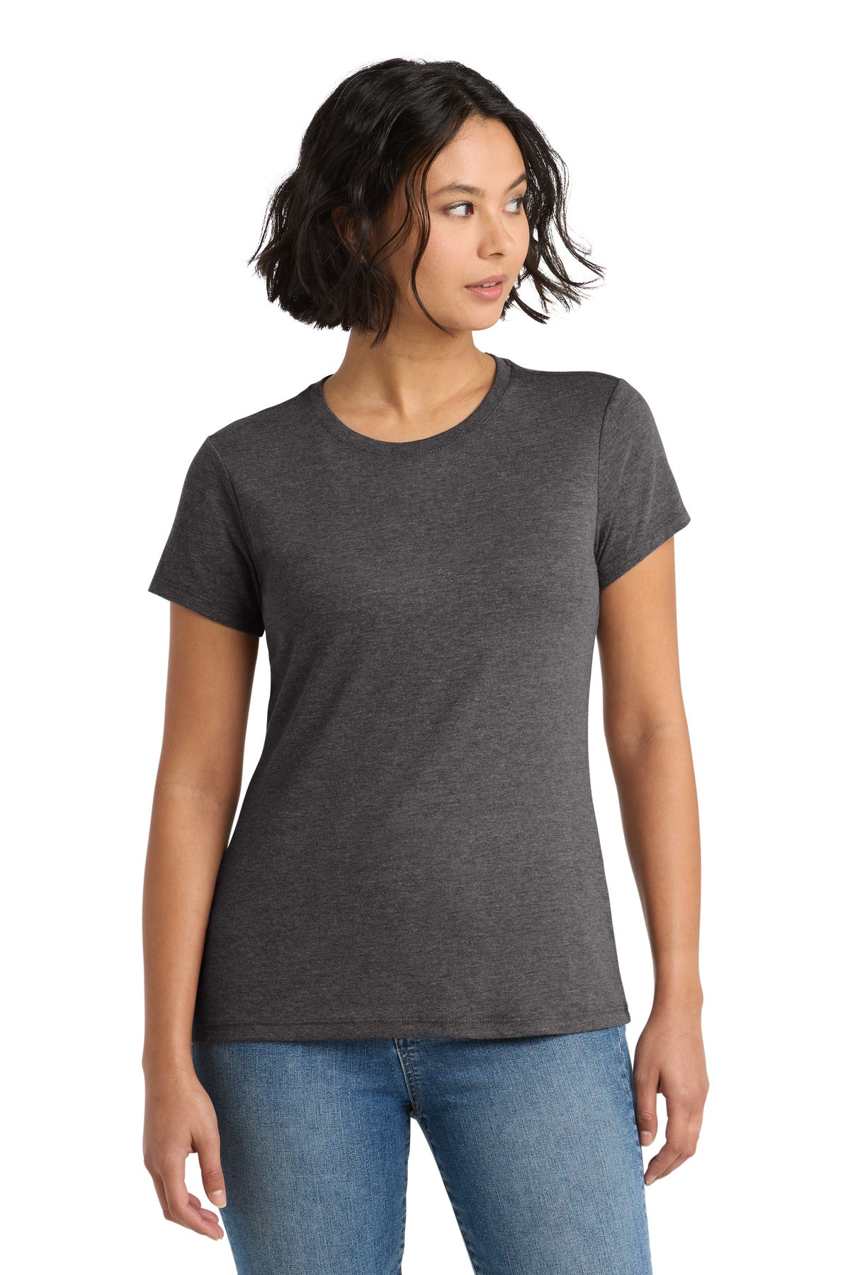 District Women's Perfect Tri Tee. DM130L - Heathered Charcoal - front
