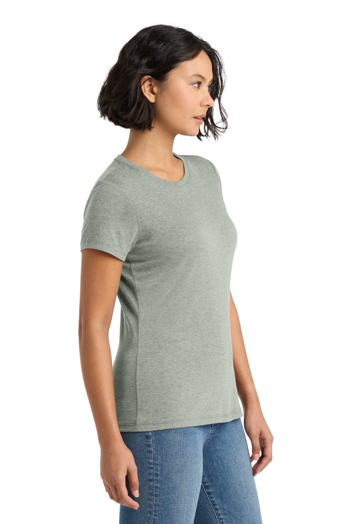 District Women's Perfect Tri Tee. DM130L - Heathered Grey - side