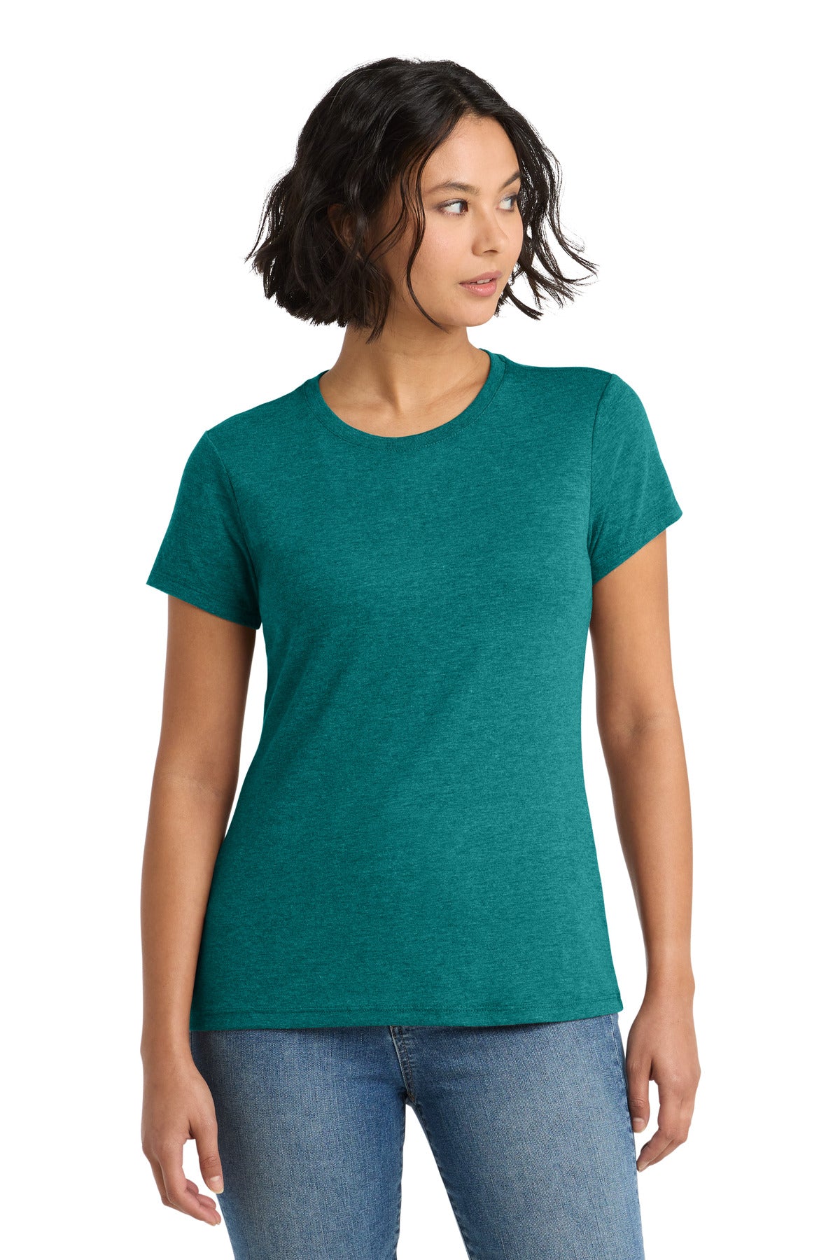 District Women's Perfect Tri Tee. DM130L - Heathered Teal - front