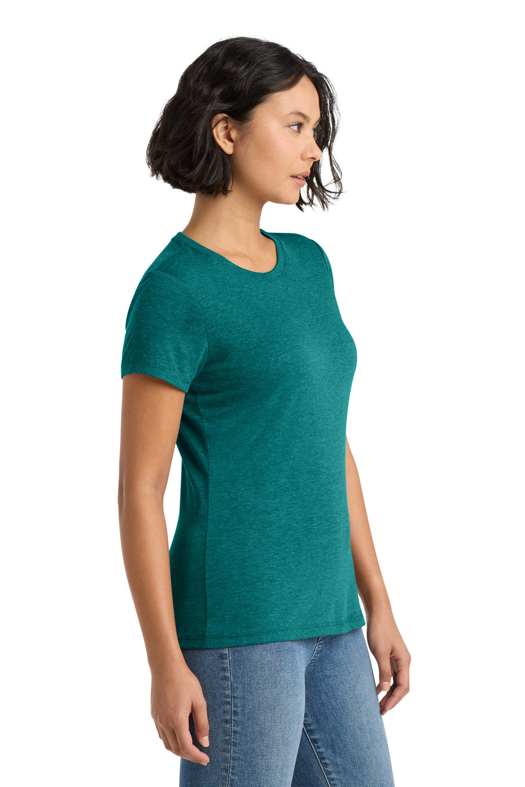 District Women's Perfect Tri Tee. DM130L - Heathered Teal - side