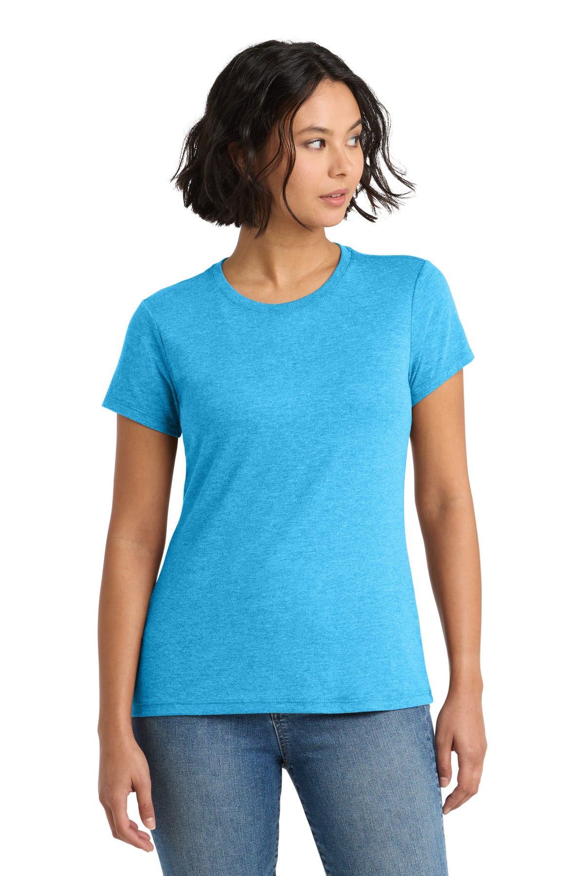 District Women's Perfect Tri Tee. DM130L - Turquoise Frost - front