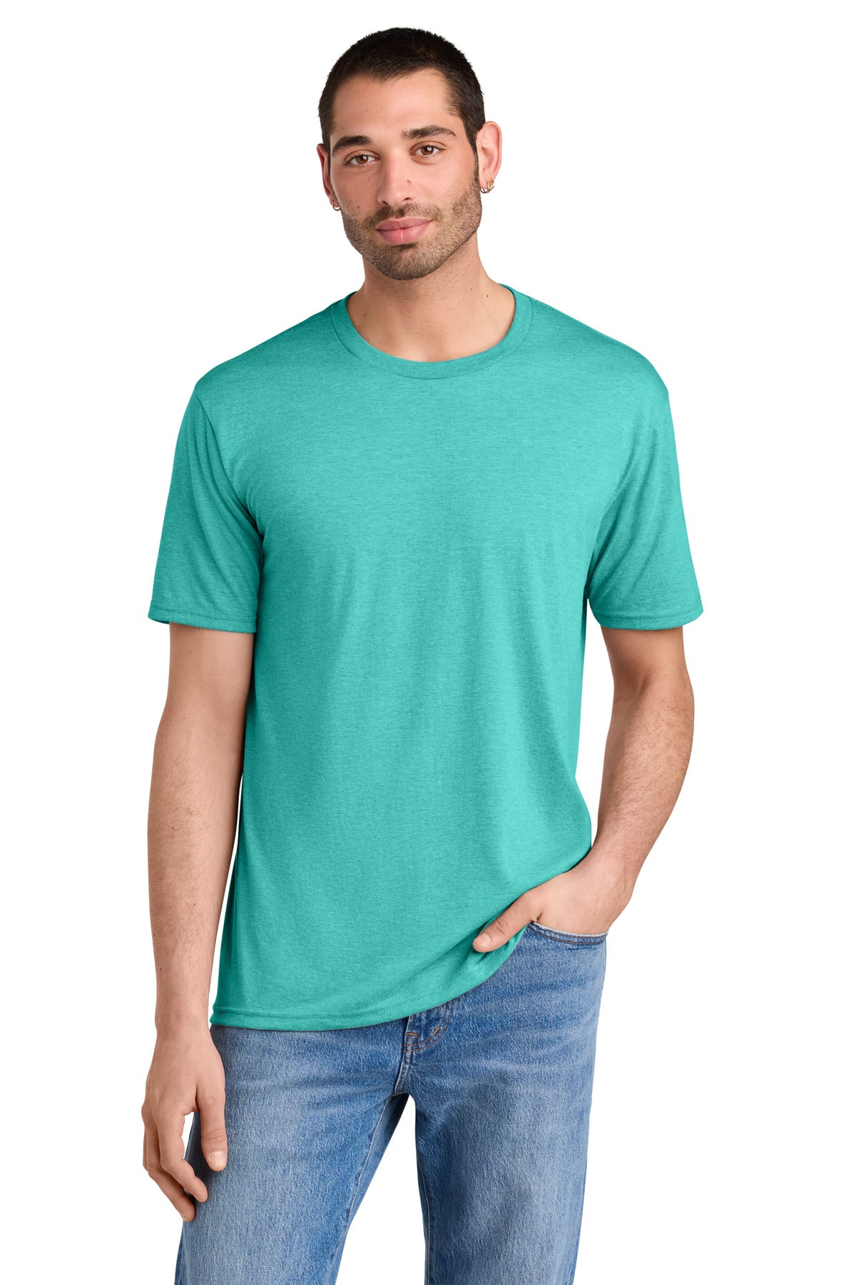 District Perfect Tri Tee. DM130 - Aqua Heather - front