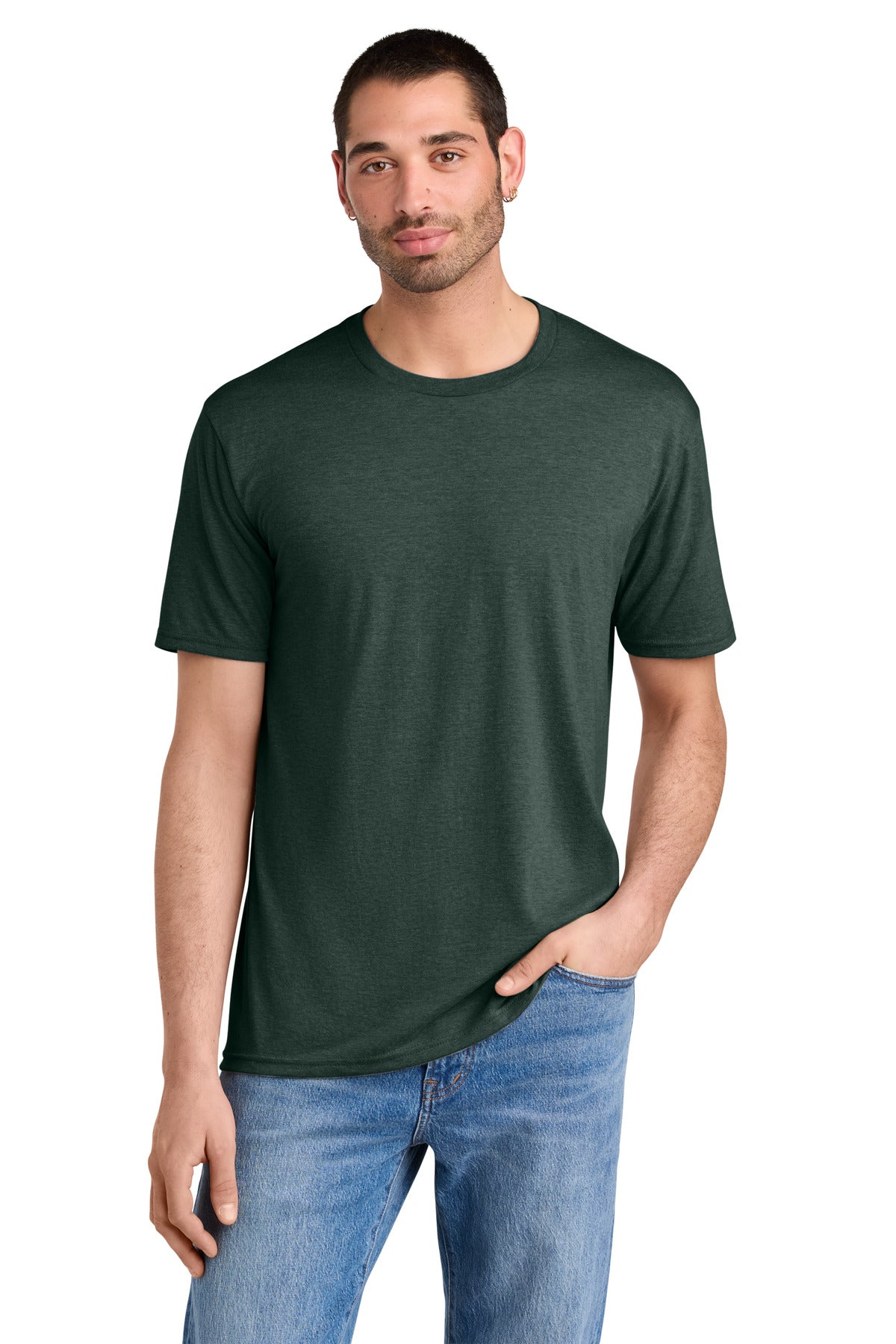 District Perfect Tri Tee. DM130 - Heathered Forest Green - front