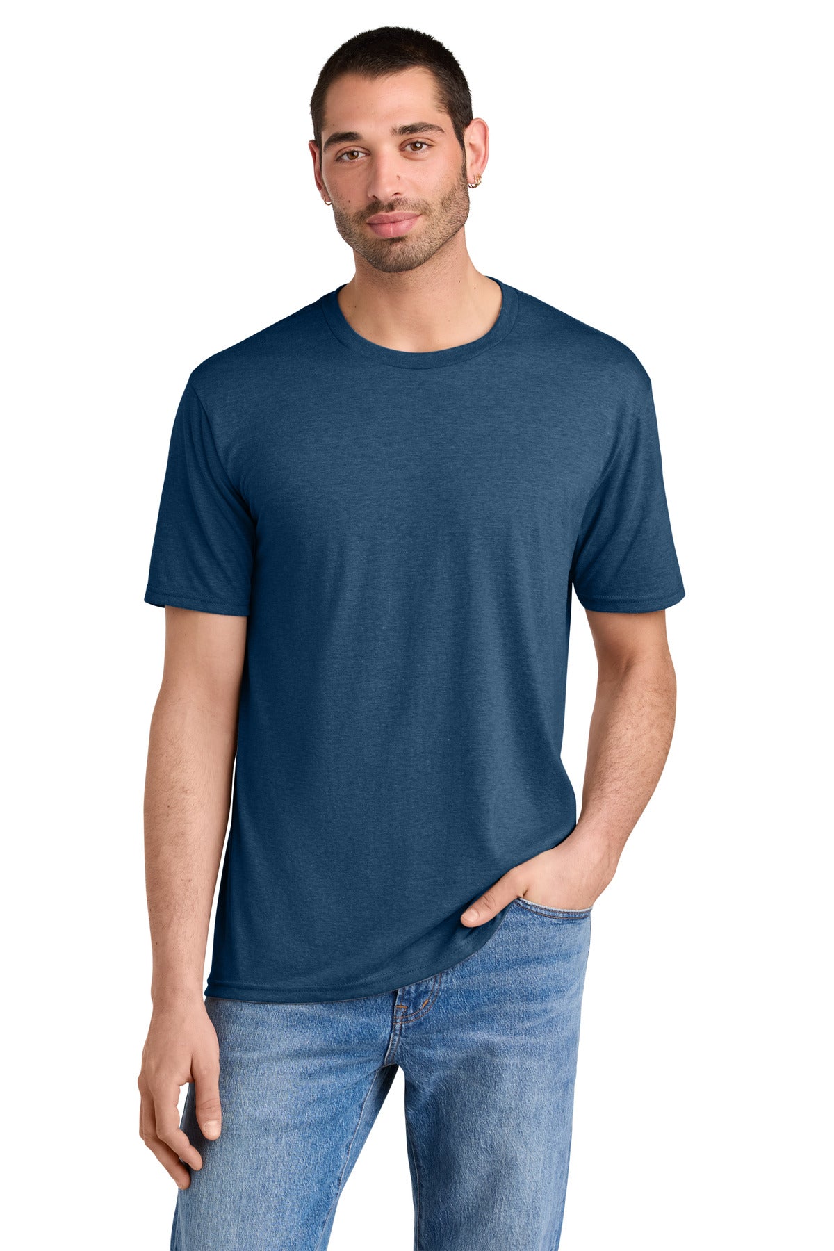 District Perfect Tri Tee. DM130 - Heathered Neptune Blue - front