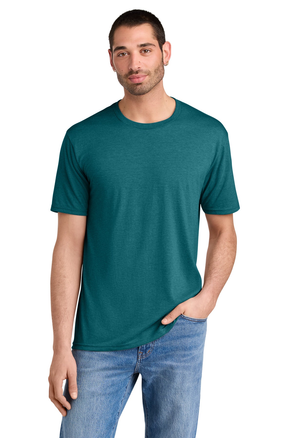 District Perfect Tri Tee. DM130 - Heathered Teal - front