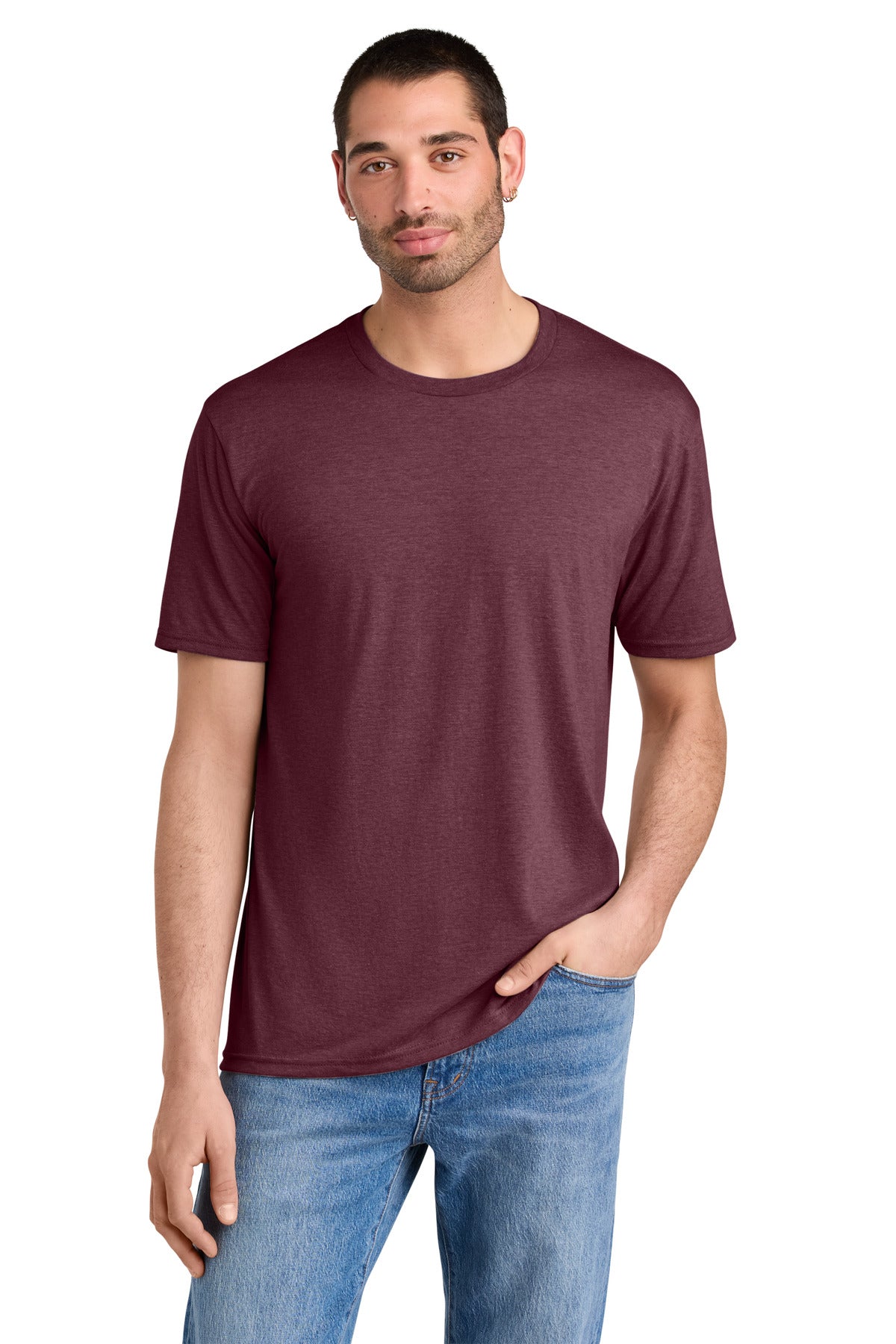 District Perfect Tri Tee. DM130 - Maroon Frost - front