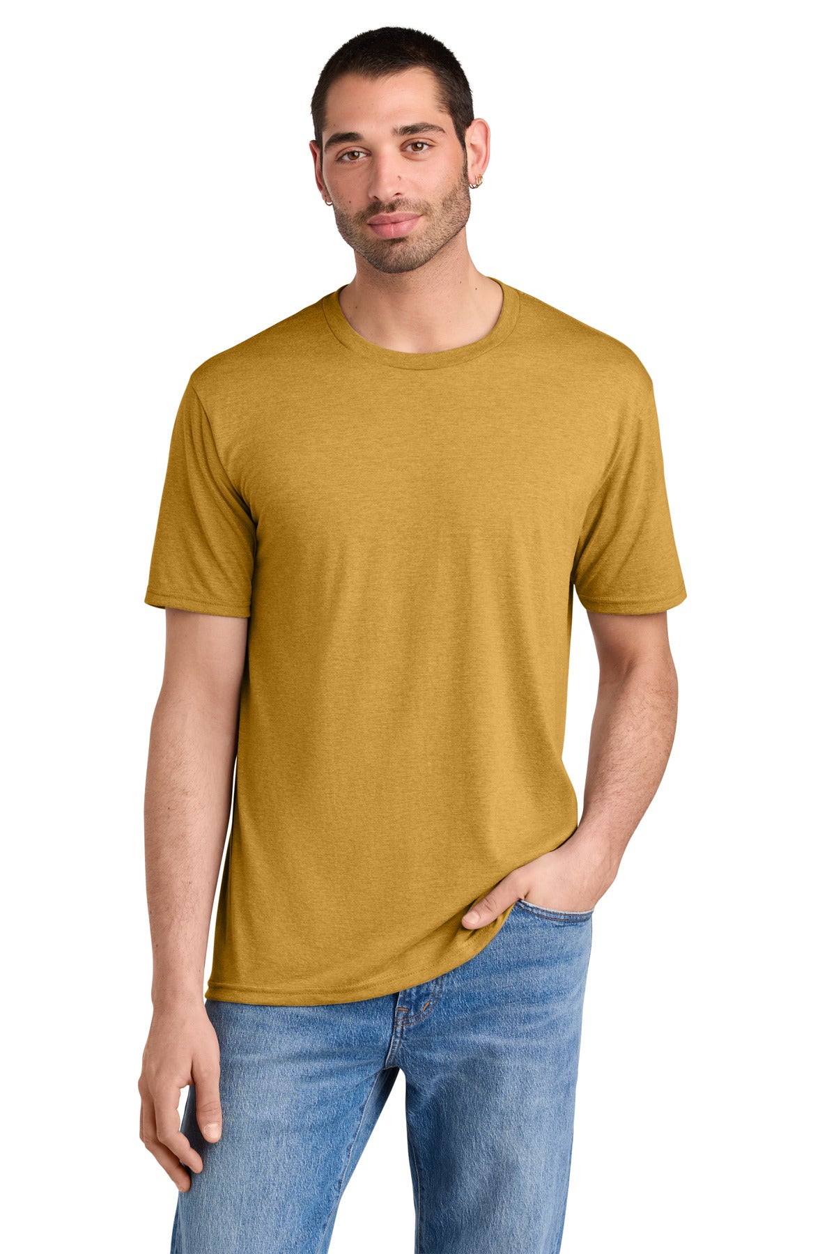 District Perfect Tri Tee. DM130 - Ochre Yellow Heather - front