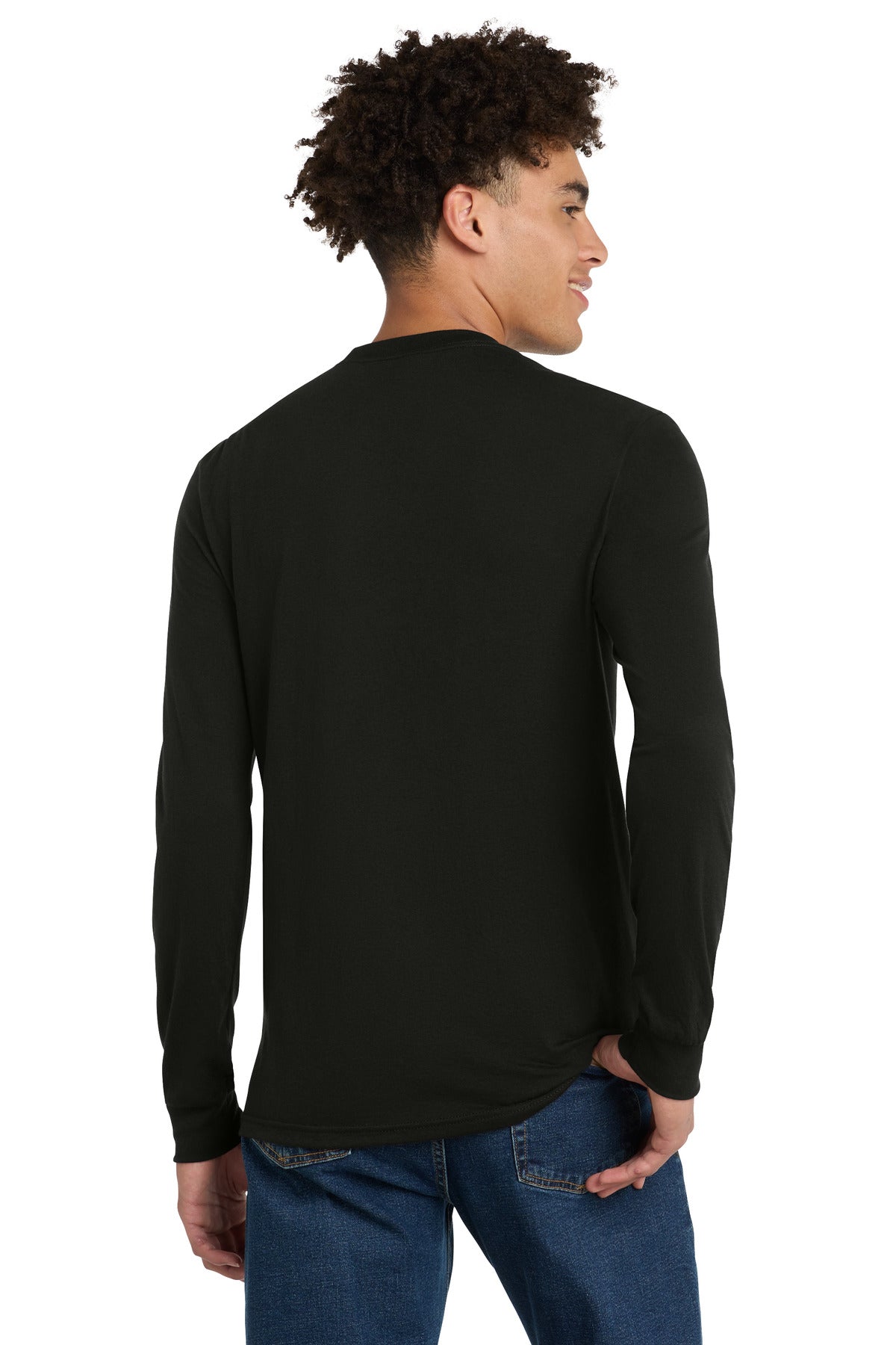 District Perfect Tri Long Sleeve Tee . DM132 - Black - back