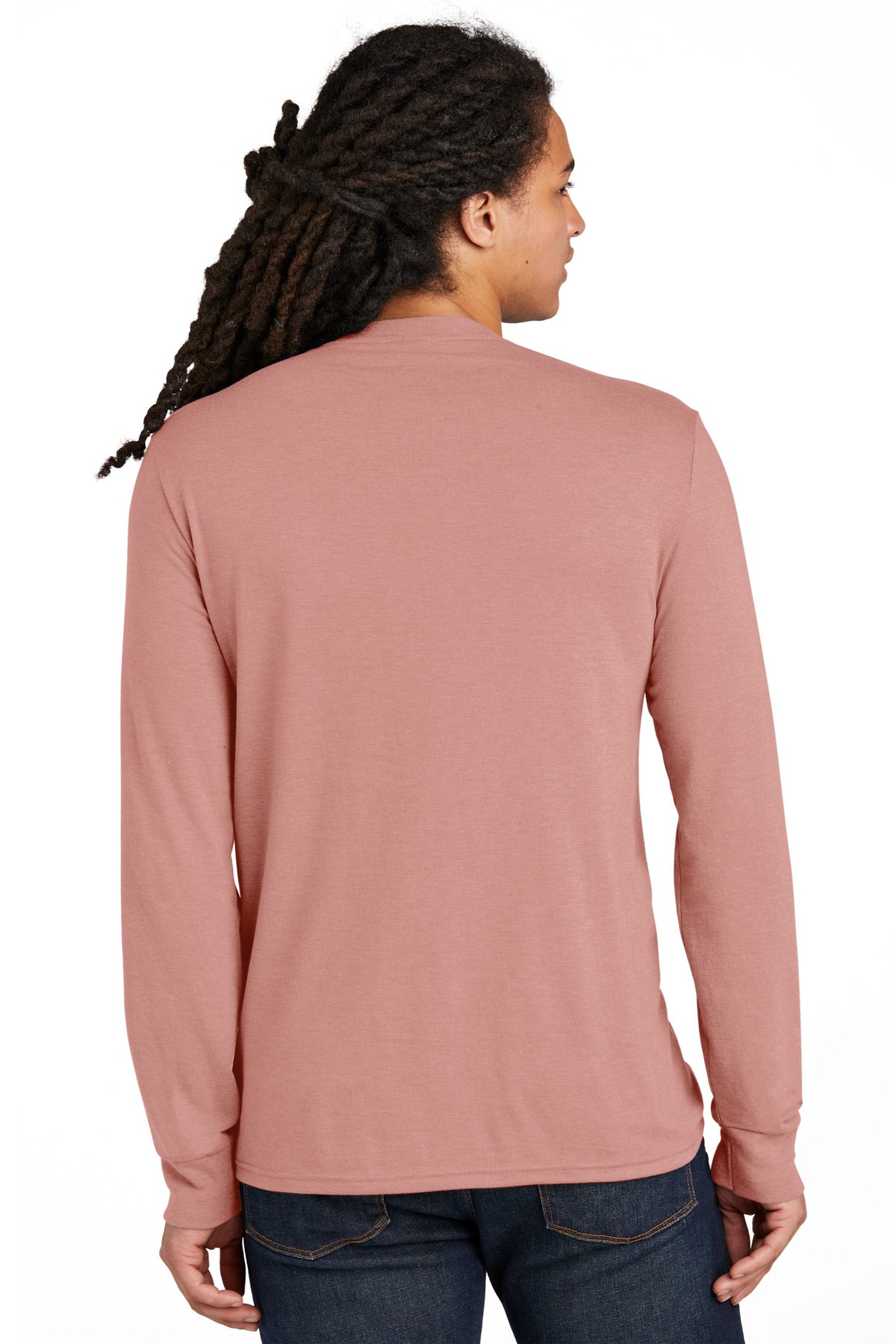 District Perfect Tri Long Sleeve Tee . DM132 - Blush Frost - back