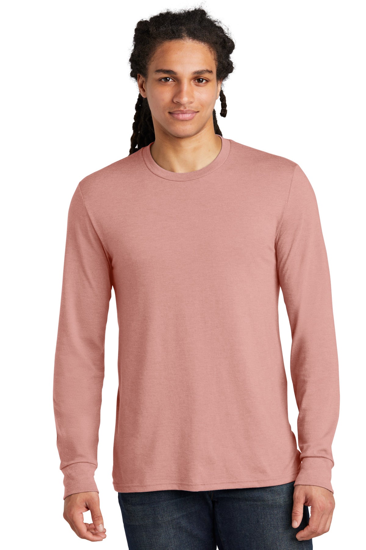 District Perfect Tri Long Sleeve Tee . DM132 - Blush Frost - front