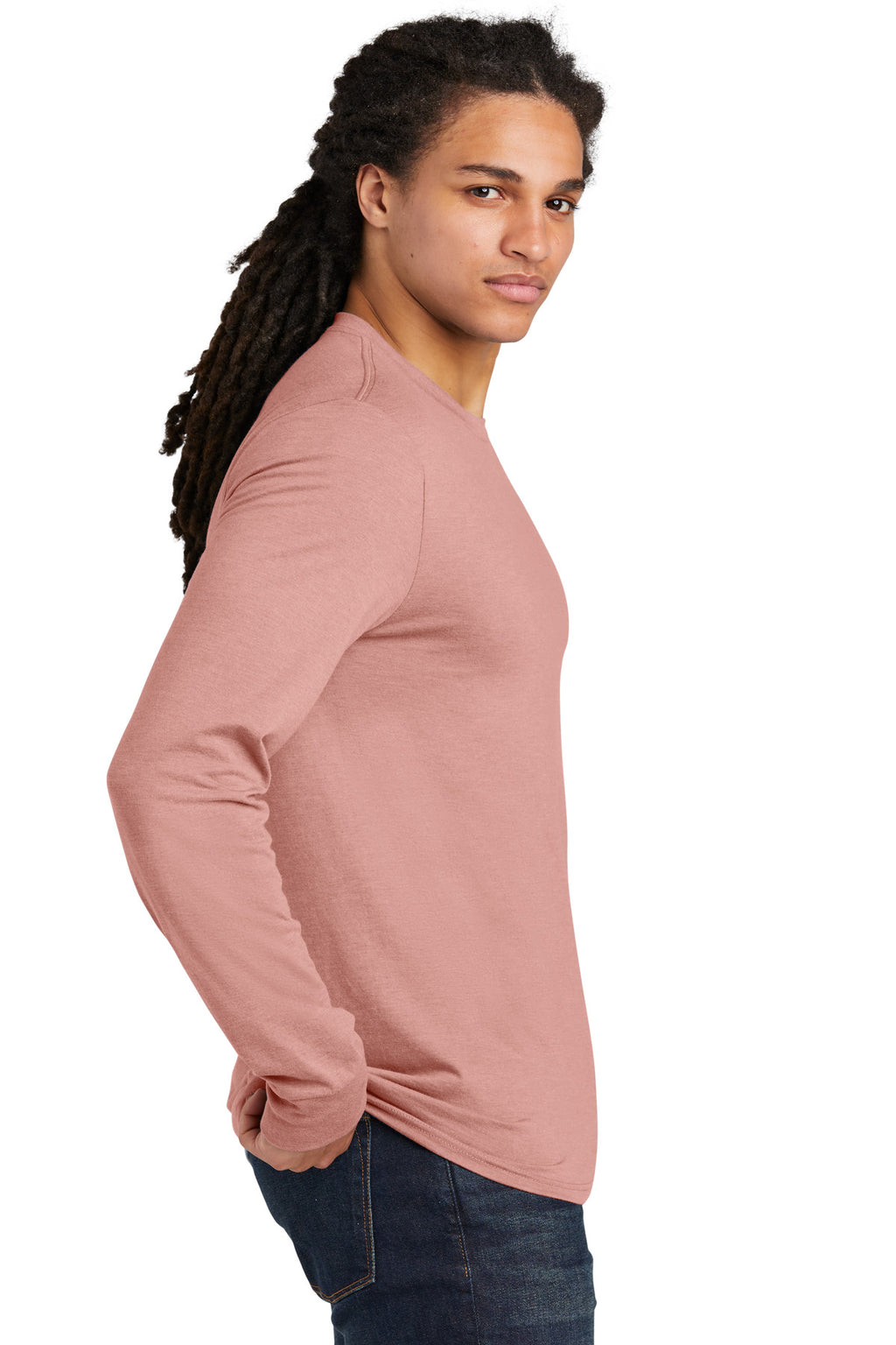 District Perfect Tri Long Sleeve Tee . DM132 - Blush Frost - side