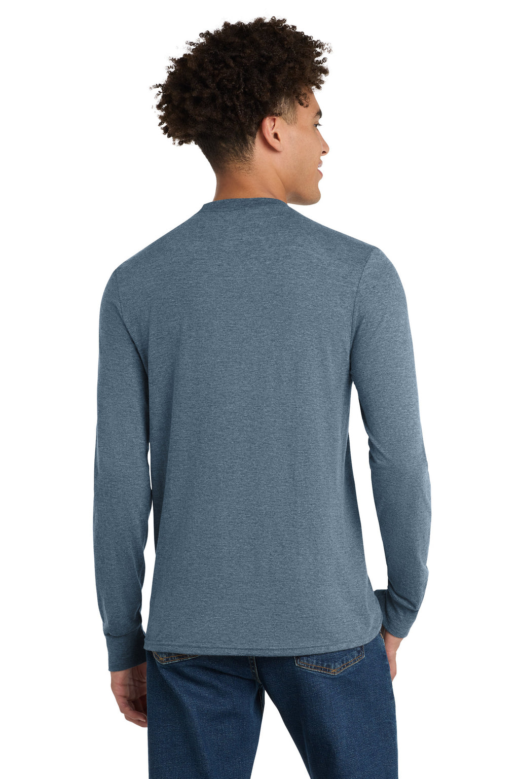 District Perfect Tri Long Sleeve Tee . DM132 - Flint Blue Heather - back