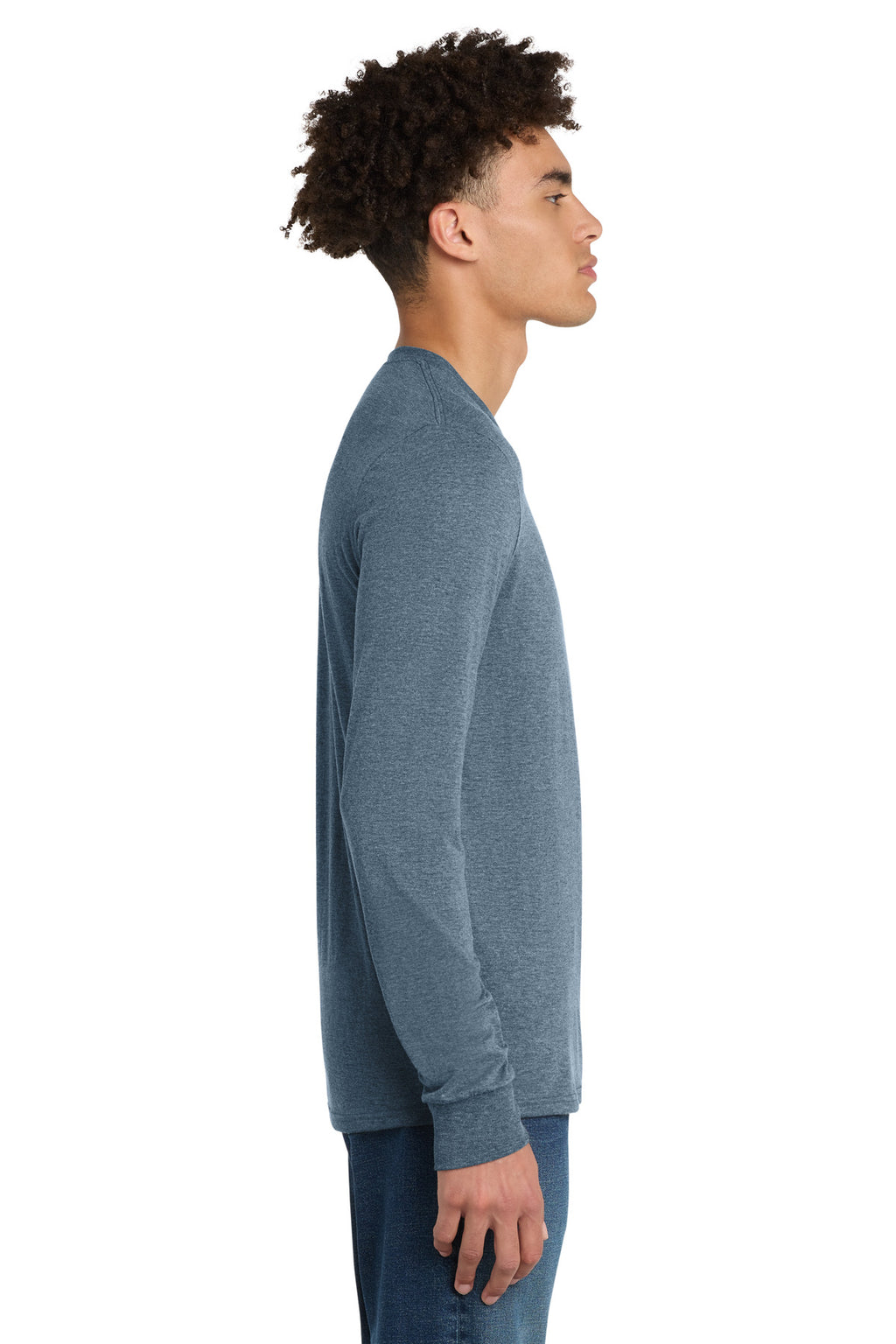 District Perfect Tri Long Sleeve Tee . DM132 - Flint Blue Heather - side