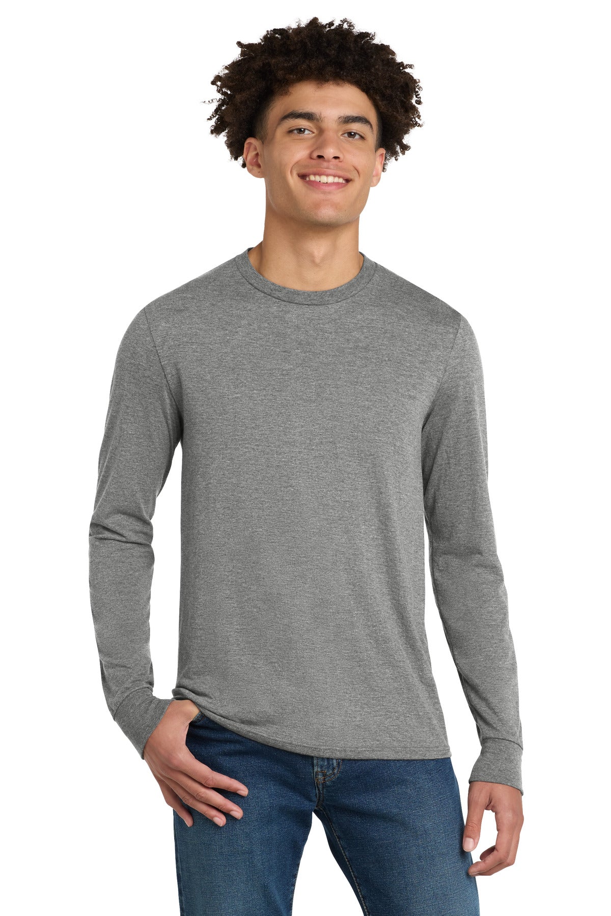 District Perfect Tri Long Sleeve Tee . DM132 - Grey Frost - front