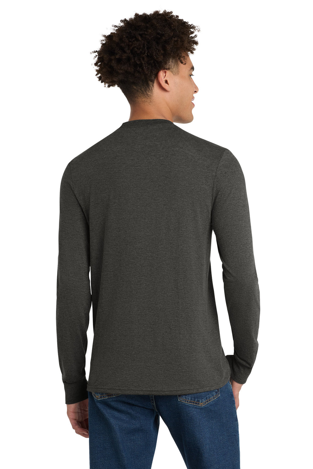 District Perfect Tri Long Sleeve Tee . DM132 - Heathered Charcoal - back
