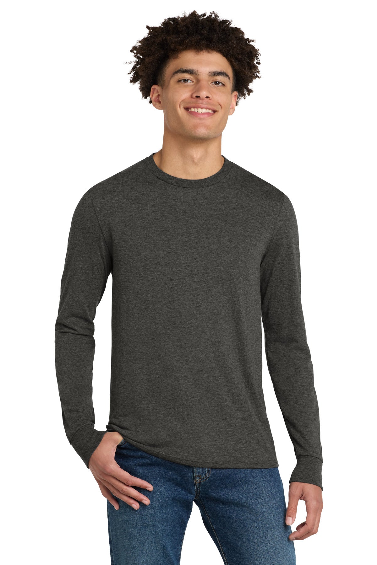 District Perfect Tri Long Sleeve Tee . DM132 - Heathered Charcoal - front