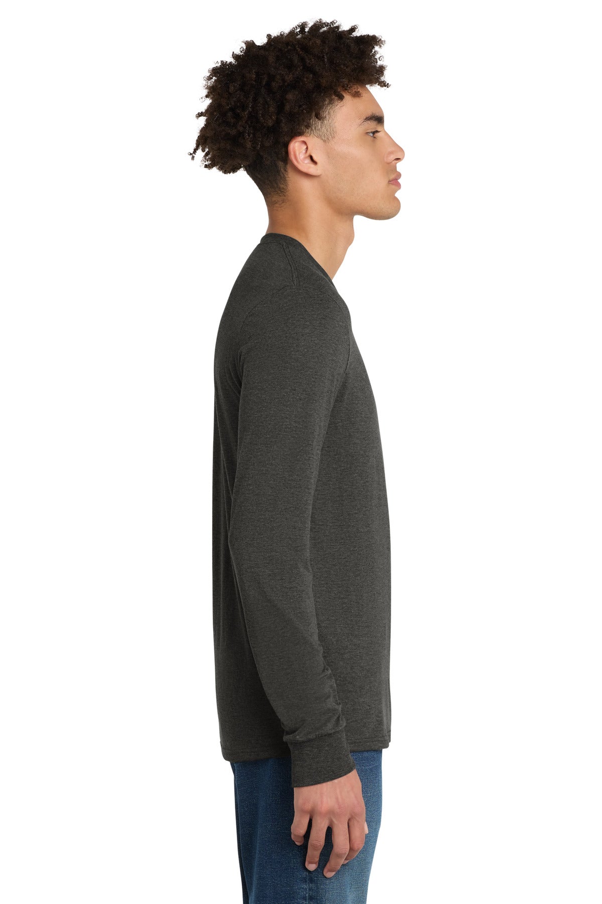 District Perfect Tri Long Sleeve Tee . DM132 - Heathered Charcoal - side
