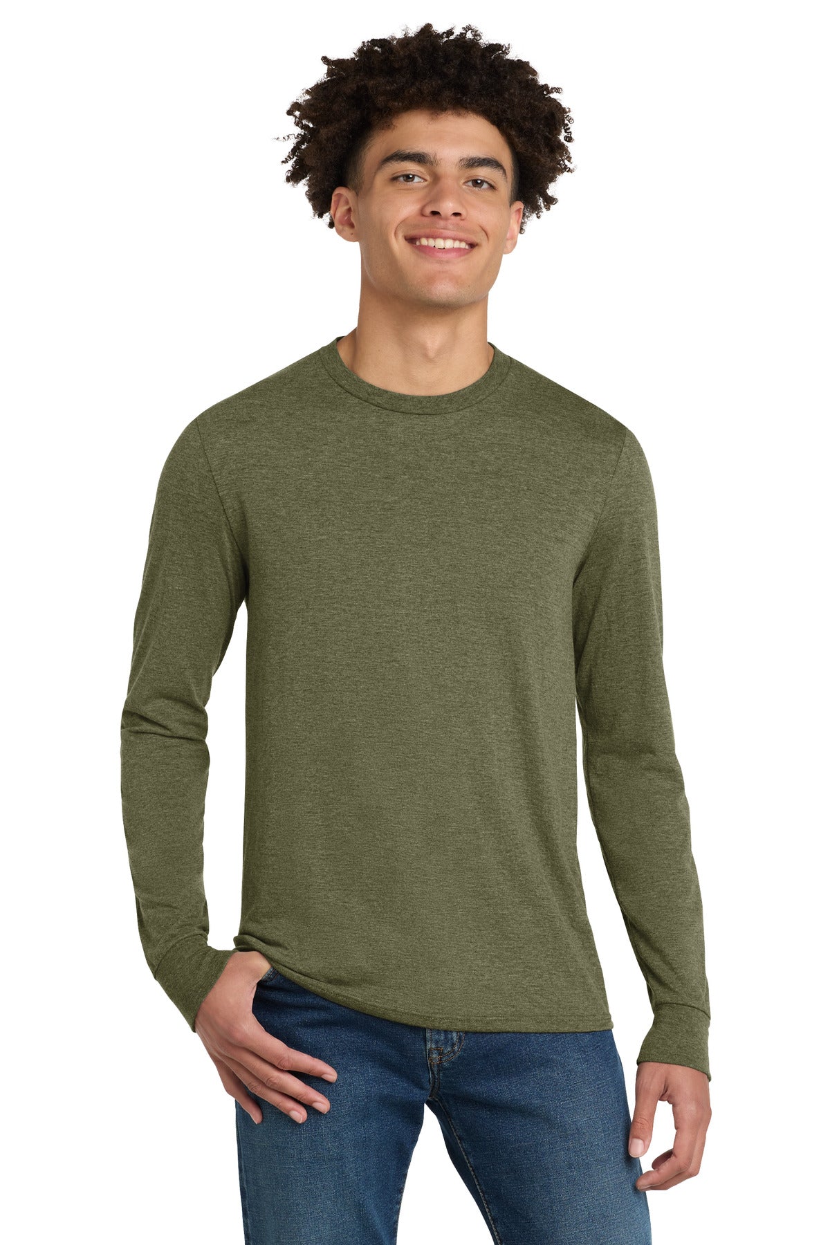 District Perfect Tri Long Sleeve Tee . DM132 - Military Green Frost - front