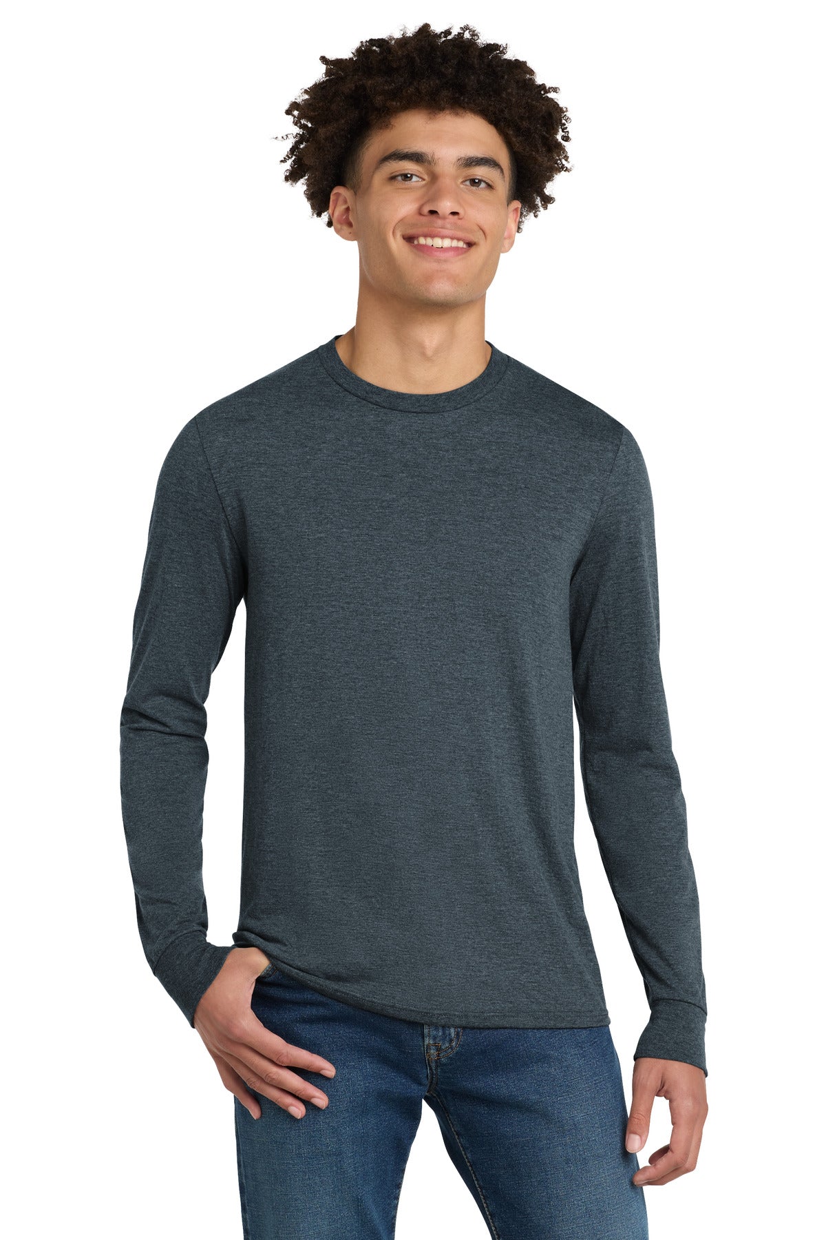 District Perfect Tri Long Sleeve Tee . DM132 - Navy Frost - front