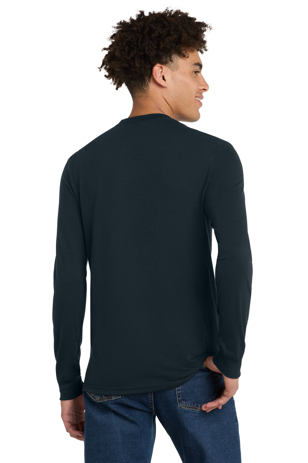 District Perfect Tri Long Sleeve Tee . DM132 - New Navy - back
