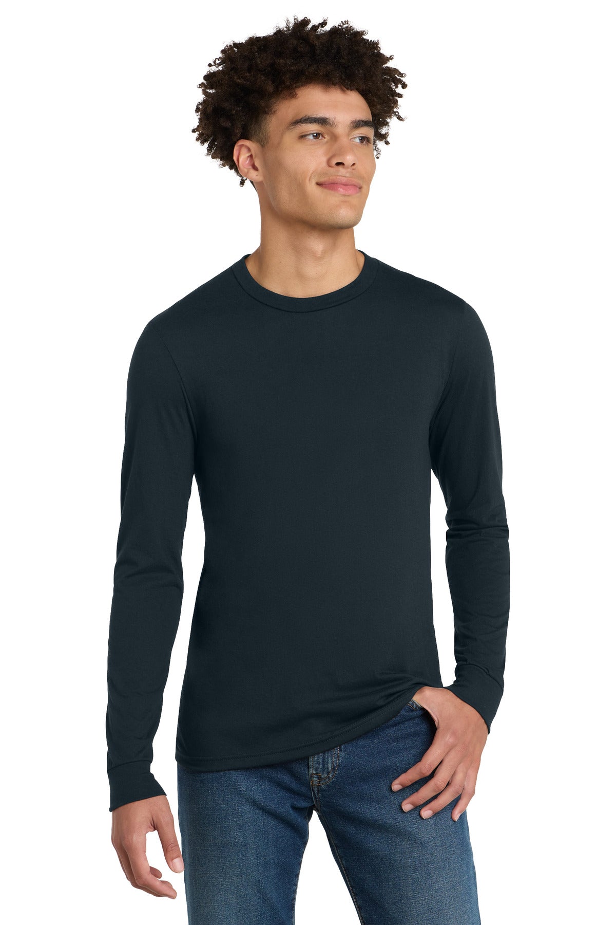 District Perfect Tri Long Sleeve Tee . DM132 - New Navy - front