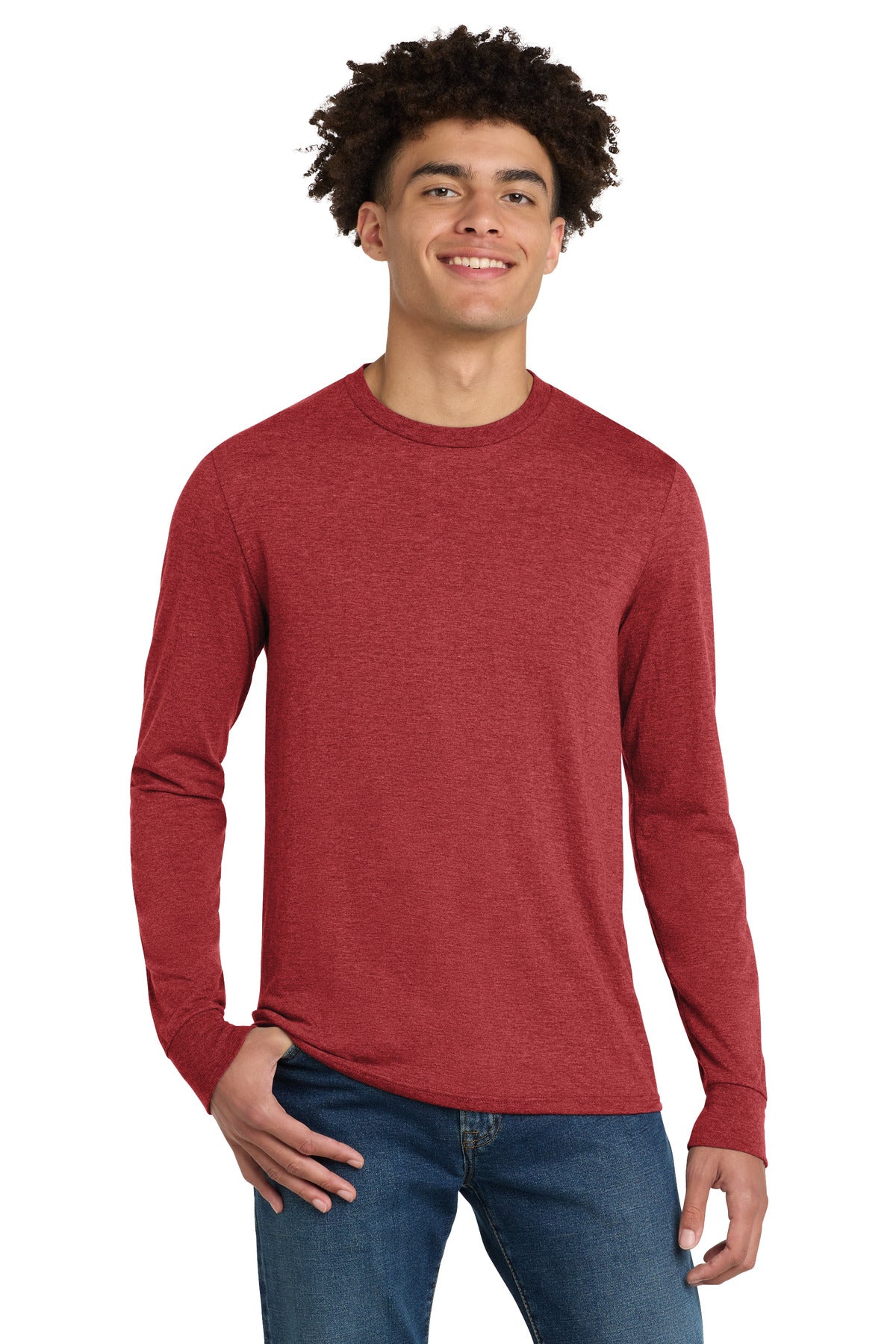 District Perfect Tri Long Sleeve Tee . DM132 - Red Frost - front