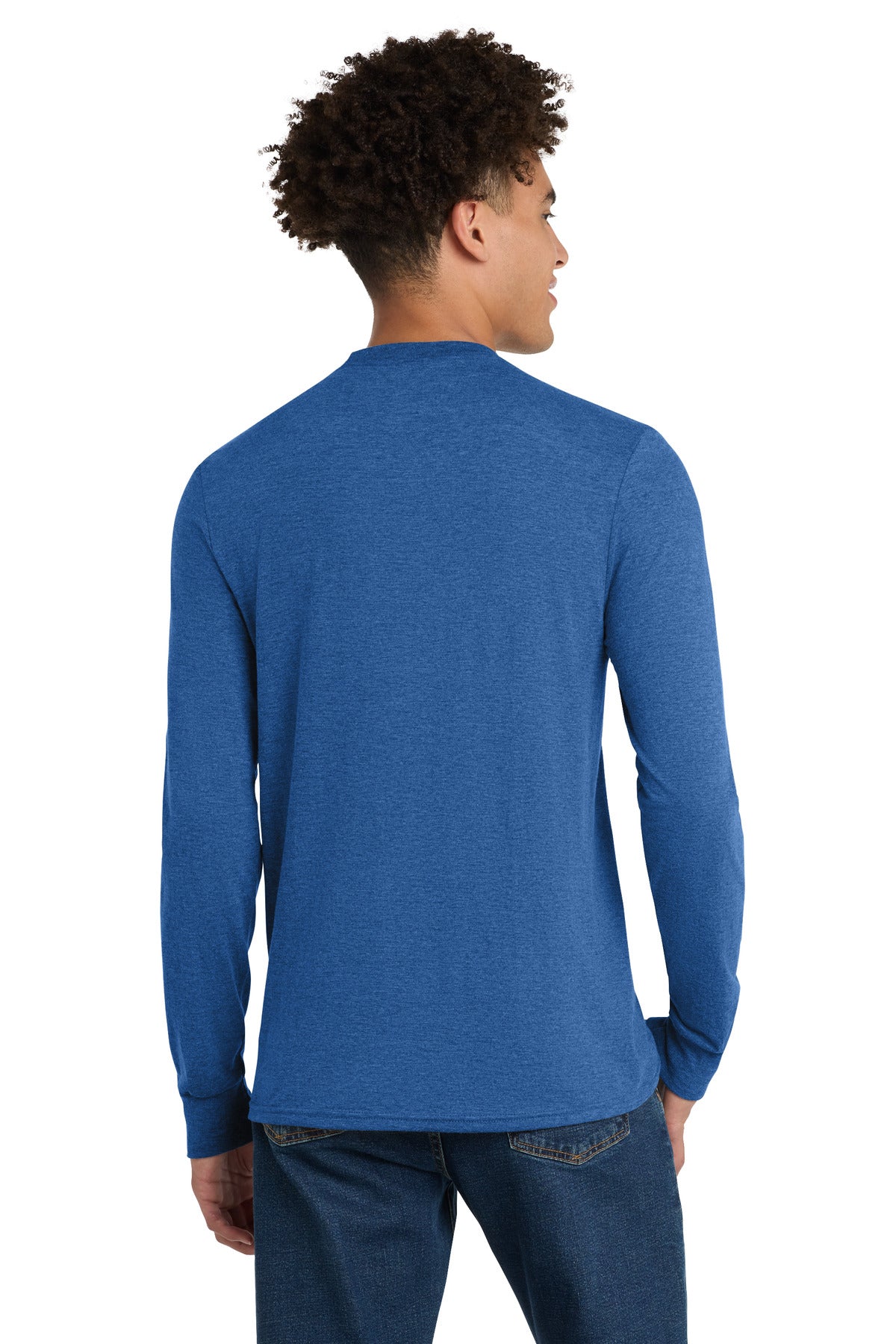 District Perfect Tri Long Sleeve Tee . DM132 - Royal Frost - back