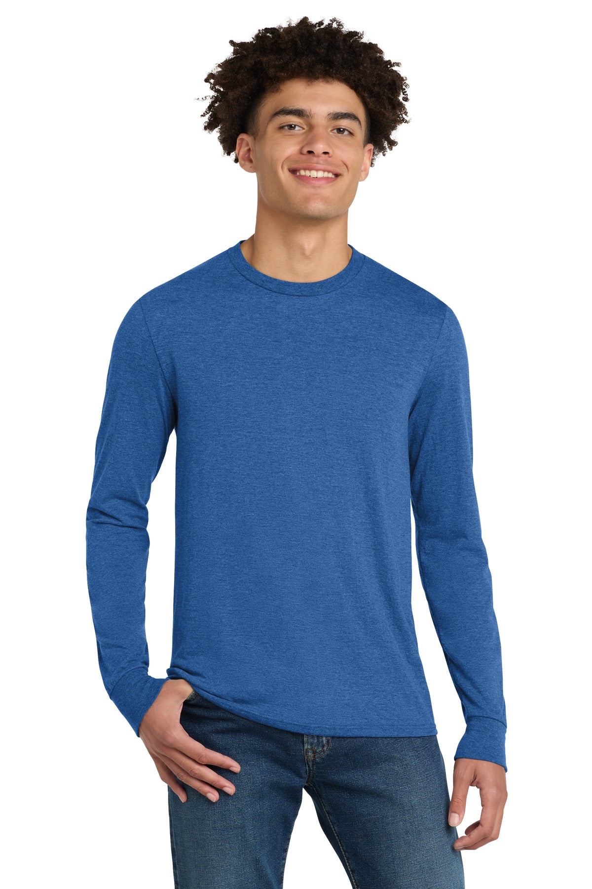 District Perfect Tri Long Sleeve Tee . DM132 - Royal Frost - front