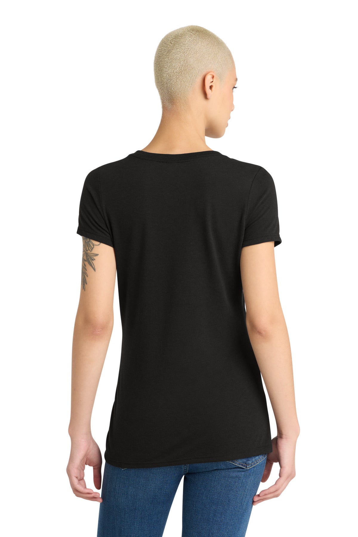 District Women's Perfect Tri V-Neck Tee. DM1350L - Black - back