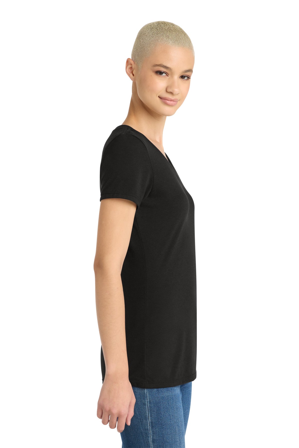 District Women's Perfect Tri V-Neck Tee. DM1350L - Black - side