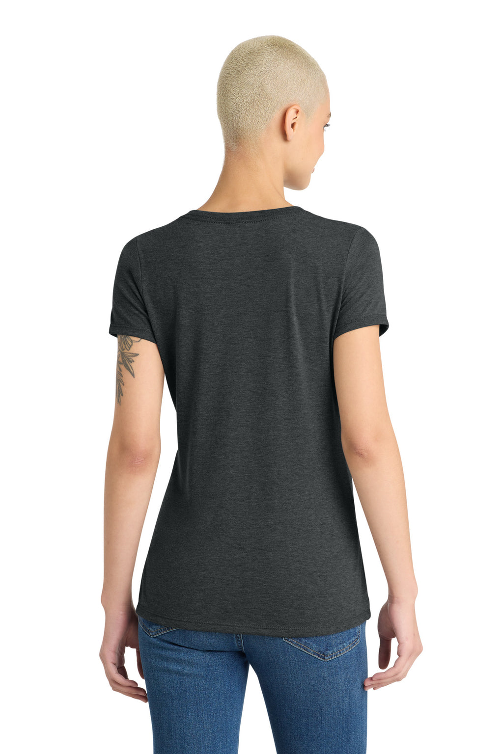 District Women's Perfect Tri V-Neck Tee. DM1350L - Black Frost - back