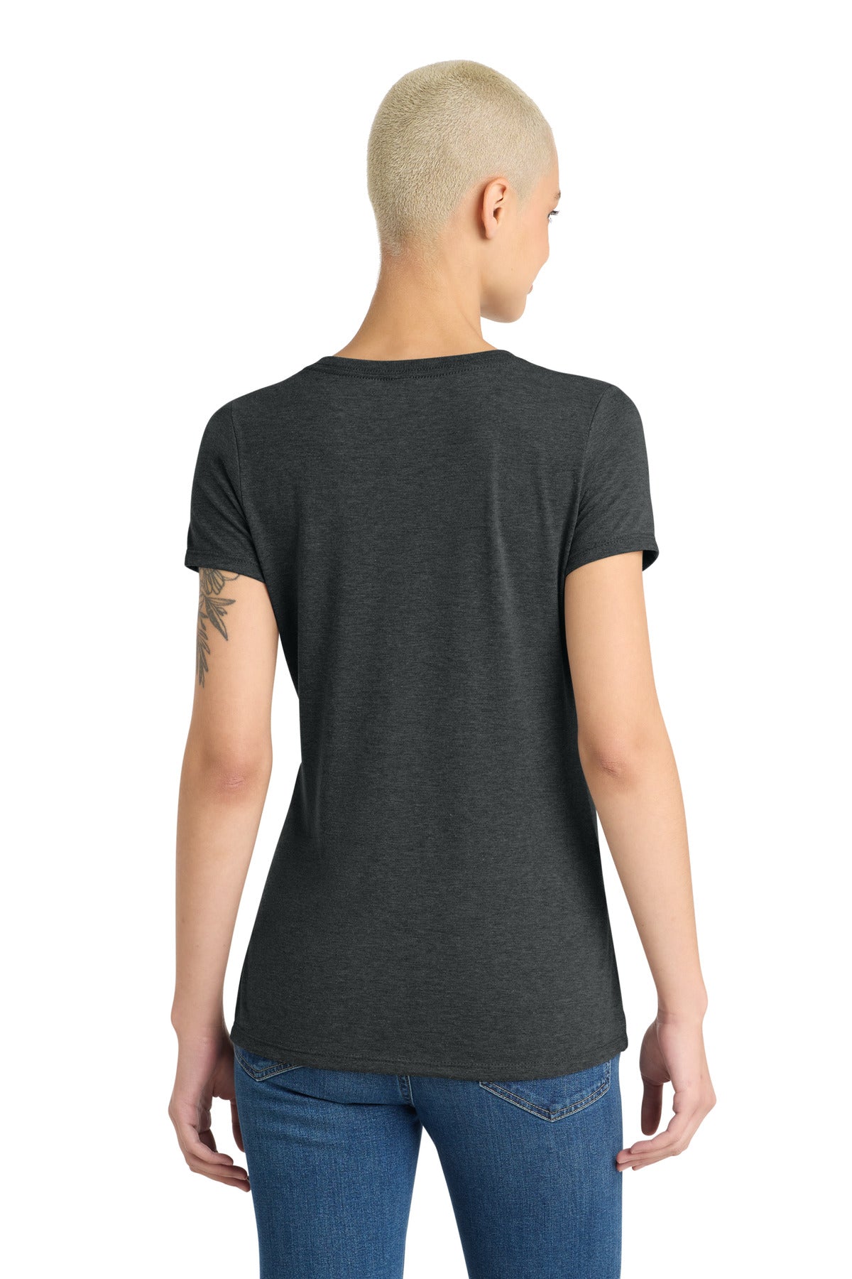 District Women's Perfect Tri V-Neck Tee. DM1350L - Black Frost - back