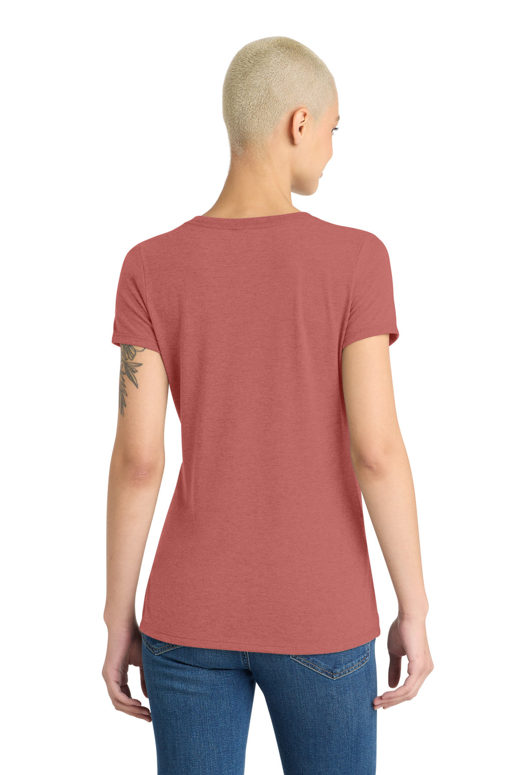 District Women's Perfect Tri V-Neck Tee. DM1350L - Blush Frost - back