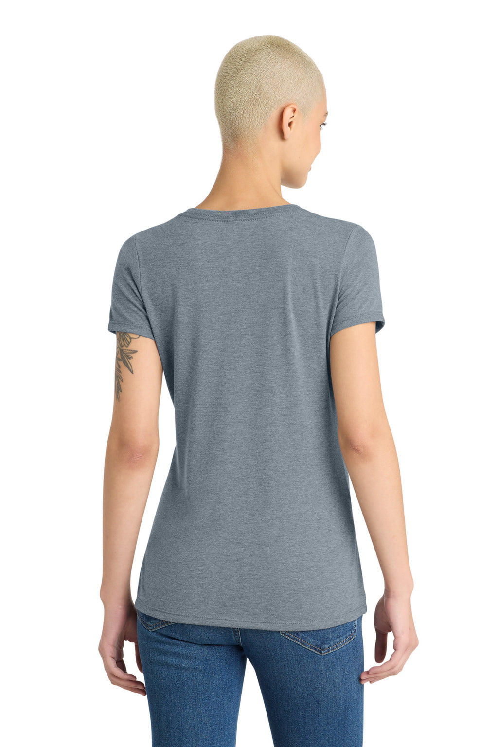 District Women's Perfect Tri V-Neck Tee. DM1350L - Flint Blue Heather - back