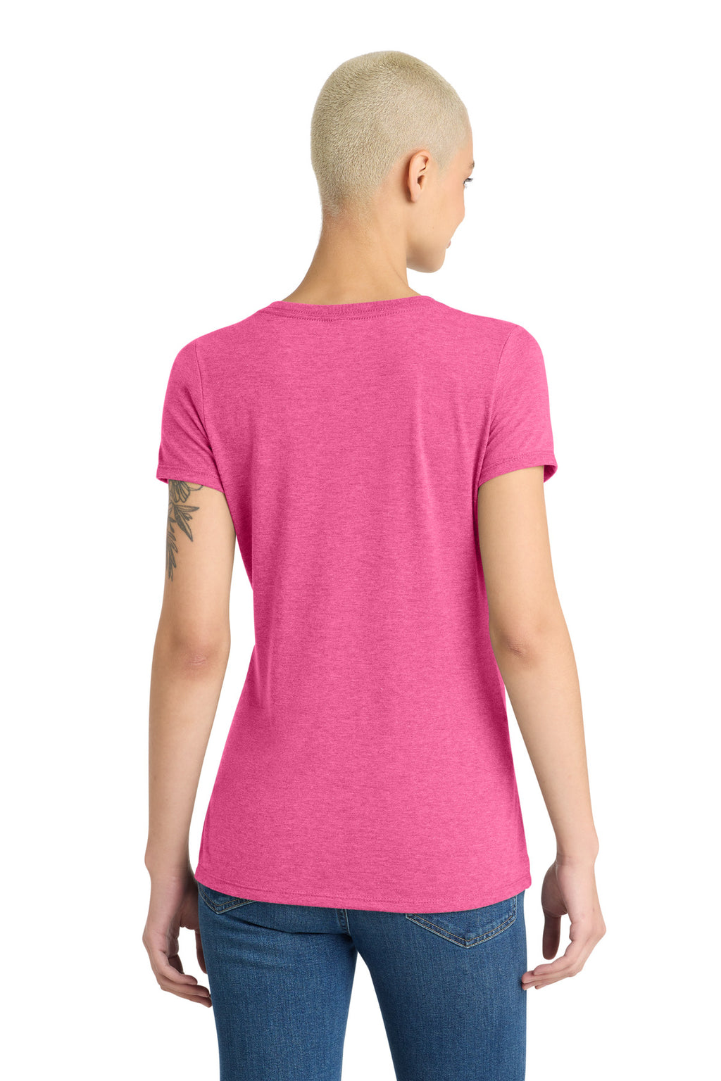District Women's Perfect Tri V-Neck Tee. DM1350L - Fuchsia Frost - back