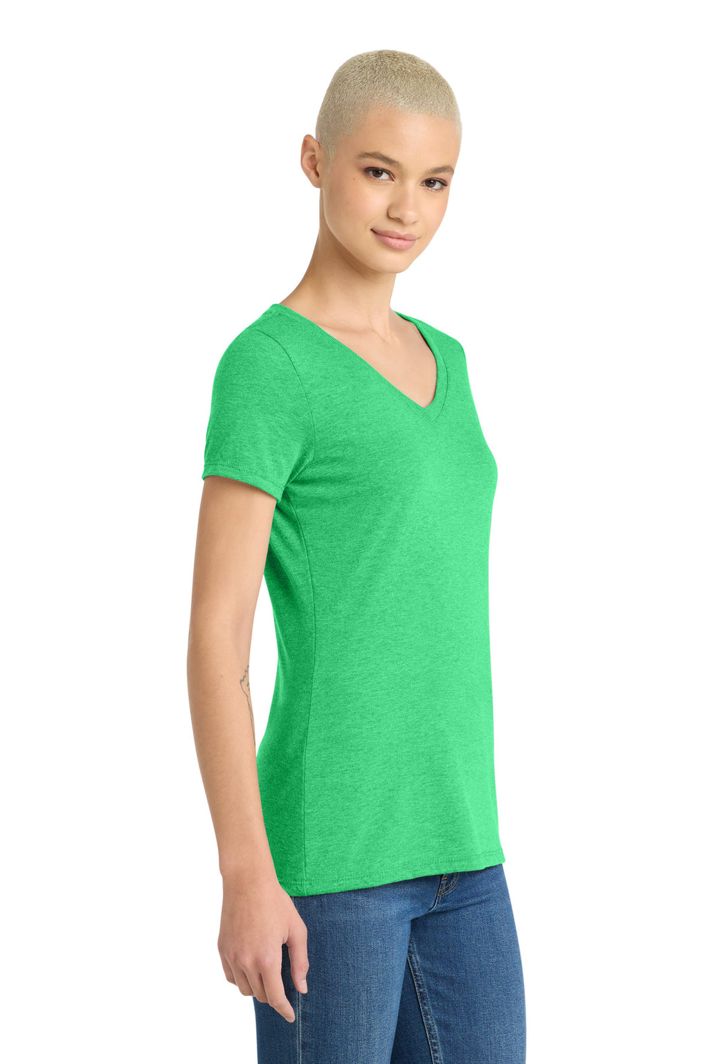 District Women's Perfect Tri V-Neck Tee. DM1350L - Green Frost - side