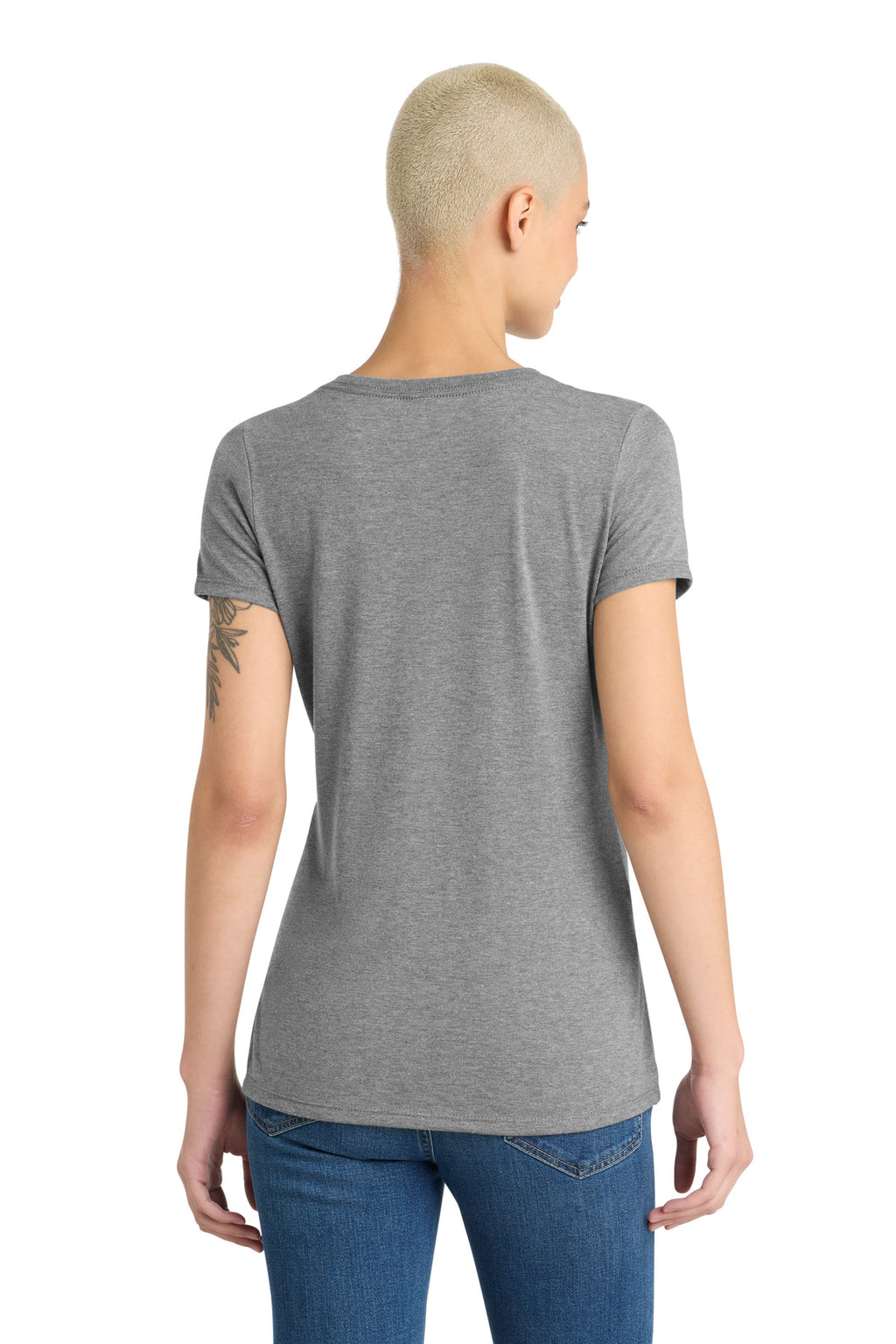 District Women's Perfect Tri V-Neck Tee. DM1350L - Grey Frost - back