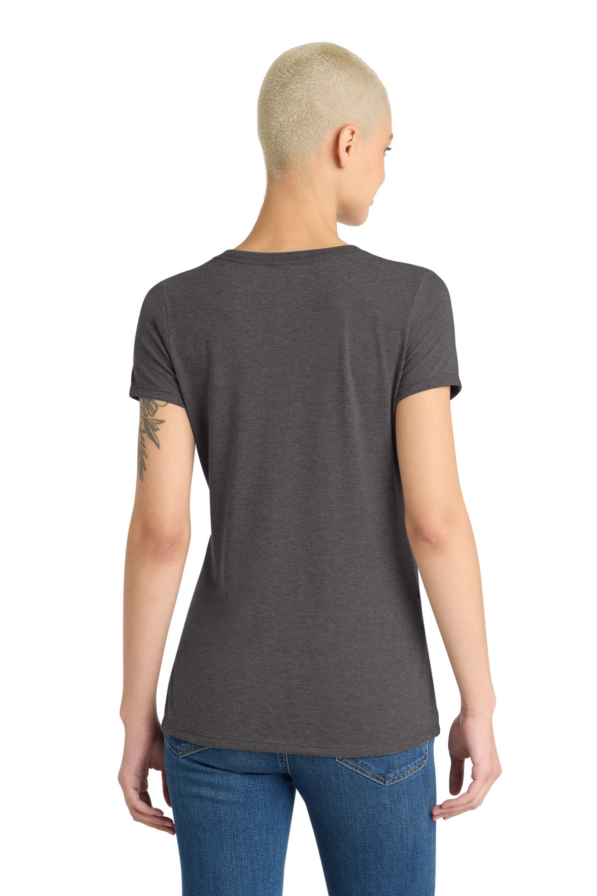 District Women's Perfect Tri V-Neck Tee. DM1350L - Heathered Charcoal - back
