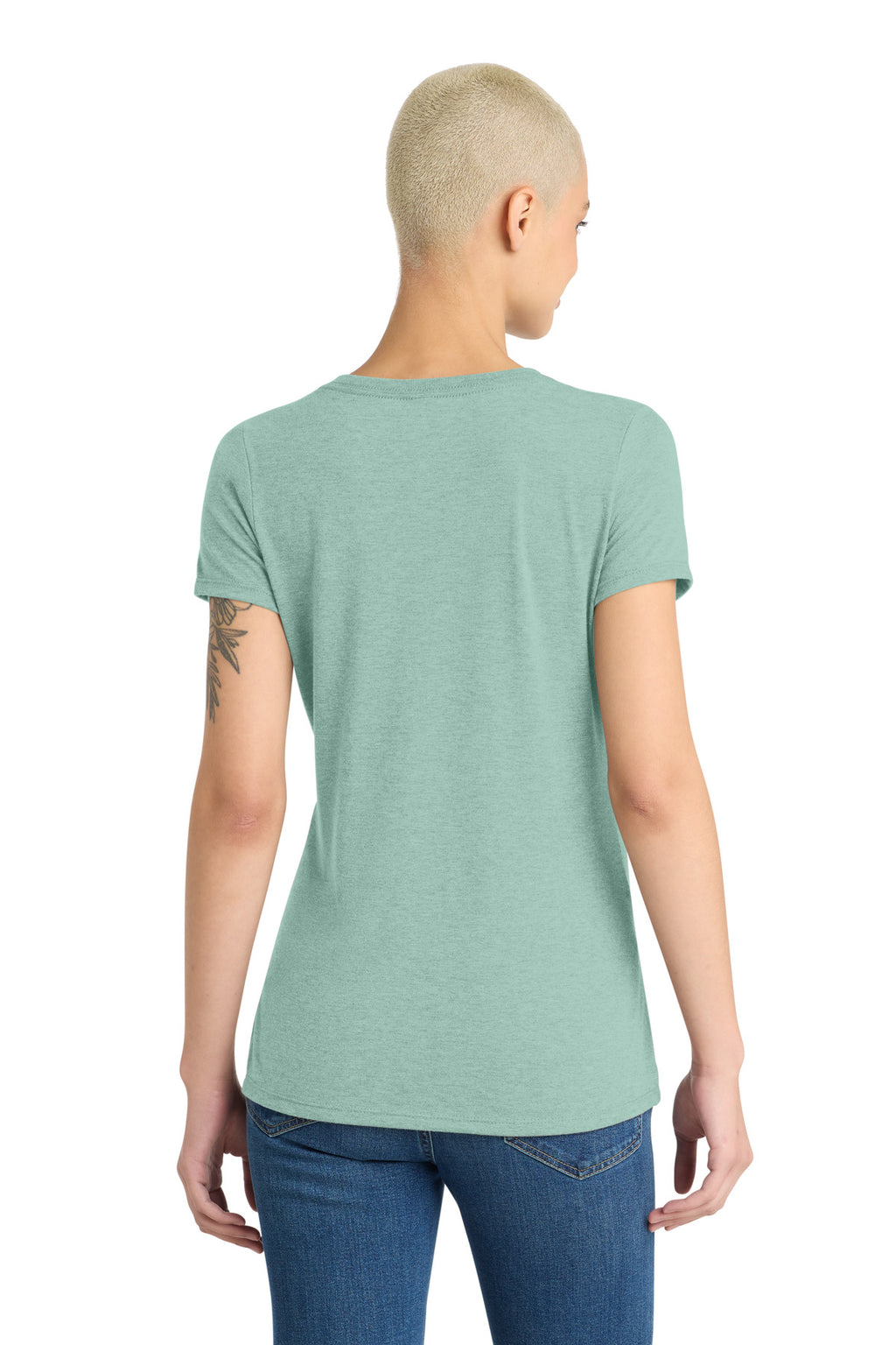 District Women's Perfect Tri V-Neck Tee. DM1350L - Heathered Dusty Sage - back