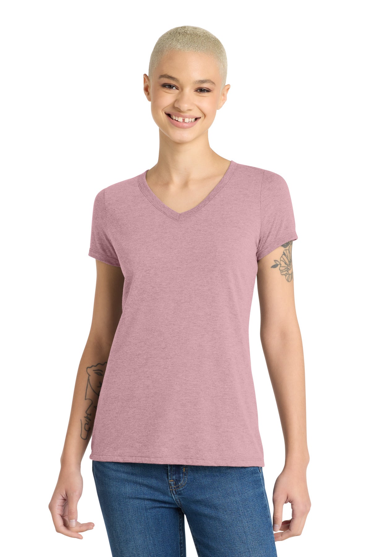 District Women's Perfect Tri V-Neck Tee. DM1350L - Heathered Lavender - front