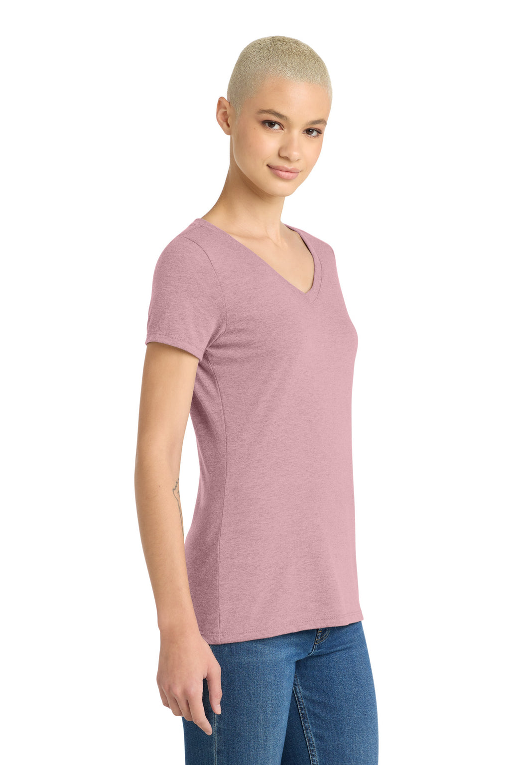 District Women's Perfect Tri V-Neck Tee. DM1350L - Heathered Lavender - side