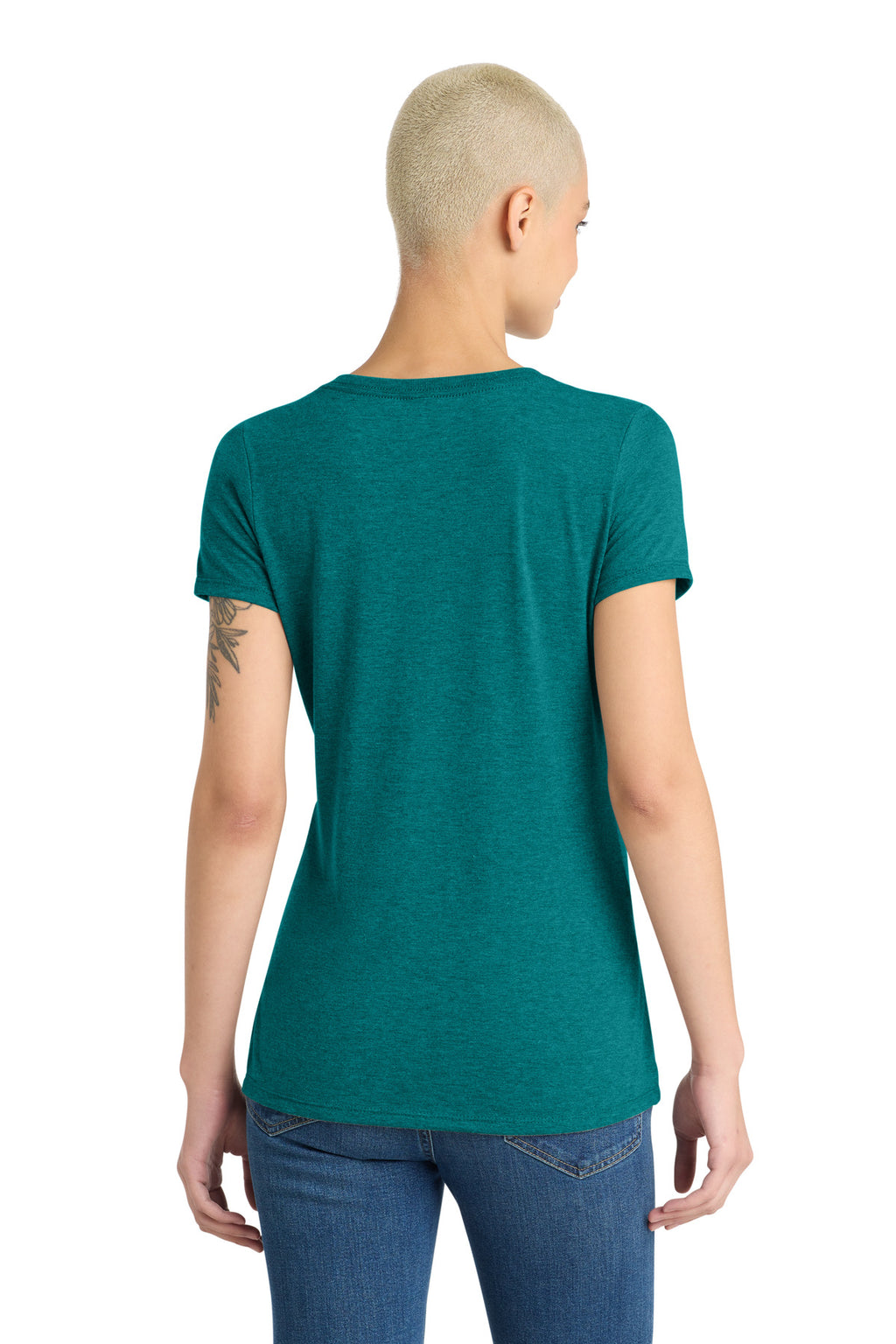 District Women's Perfect Tri V-Neck Tee. DM1350L - Heathered Teal - back