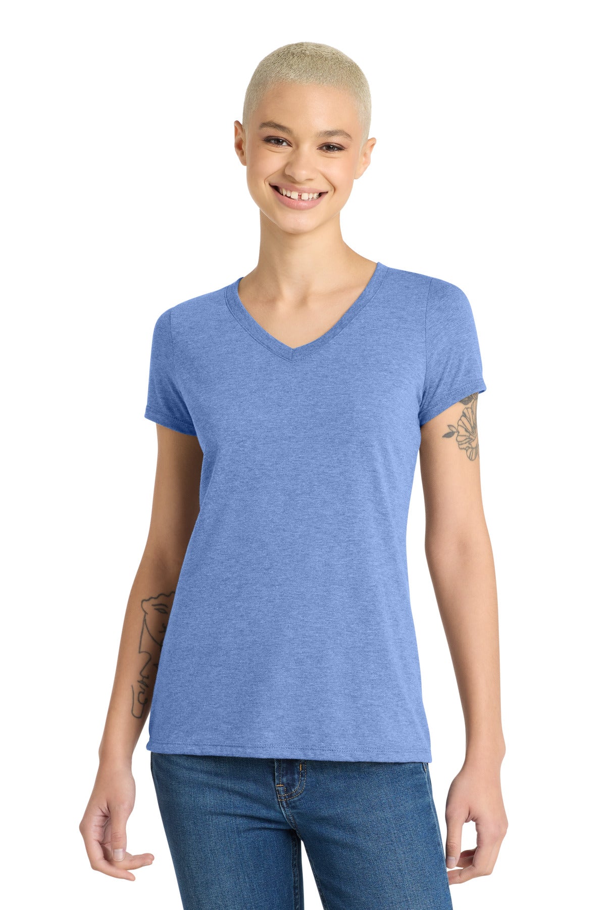 District Women's Perfect Tri V-Neck Tee. DM1350L - Maritime Frost - front