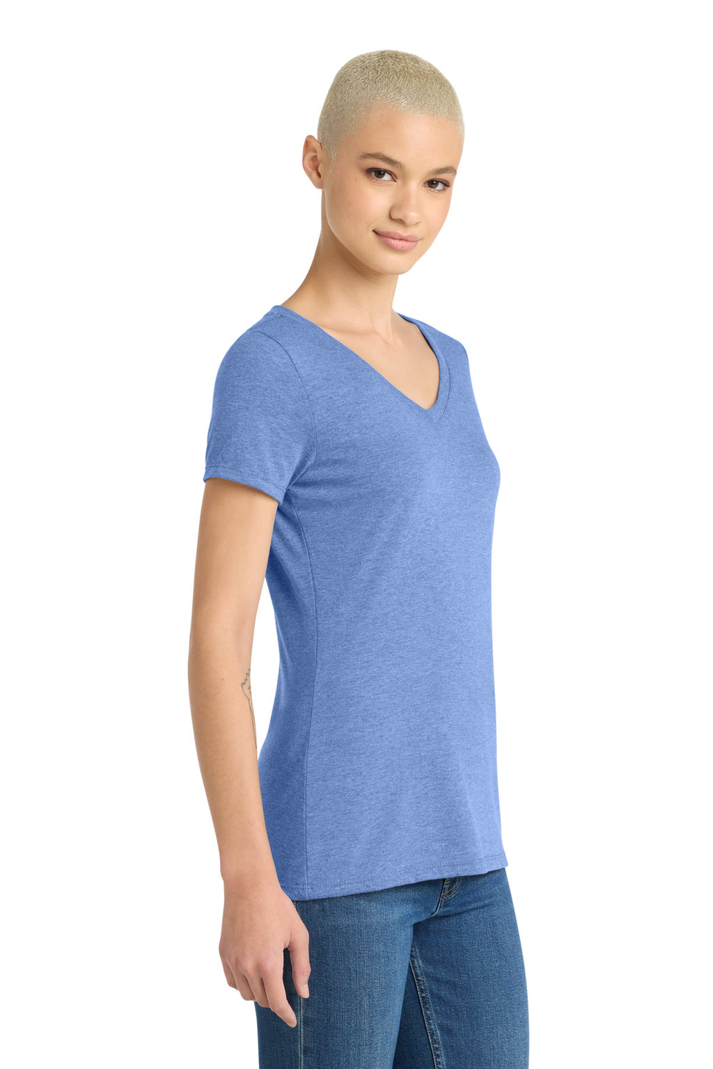 District Women's Perfect Tri V-Neck Tee. DM1350L - Maritime Frost - side