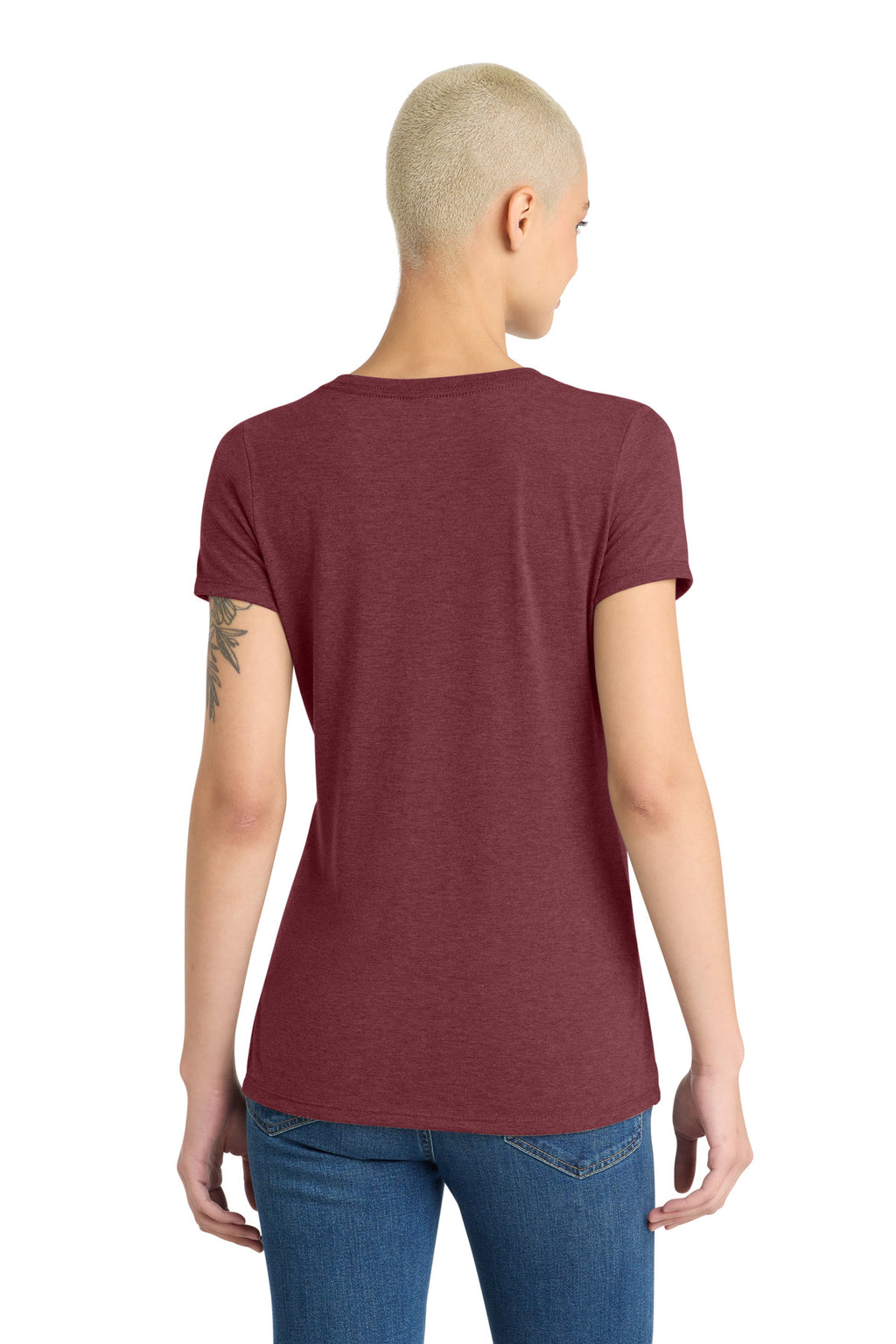 District Women's Perfect Tri V-Neck Tee. DM1350L - Maroon Frost - back