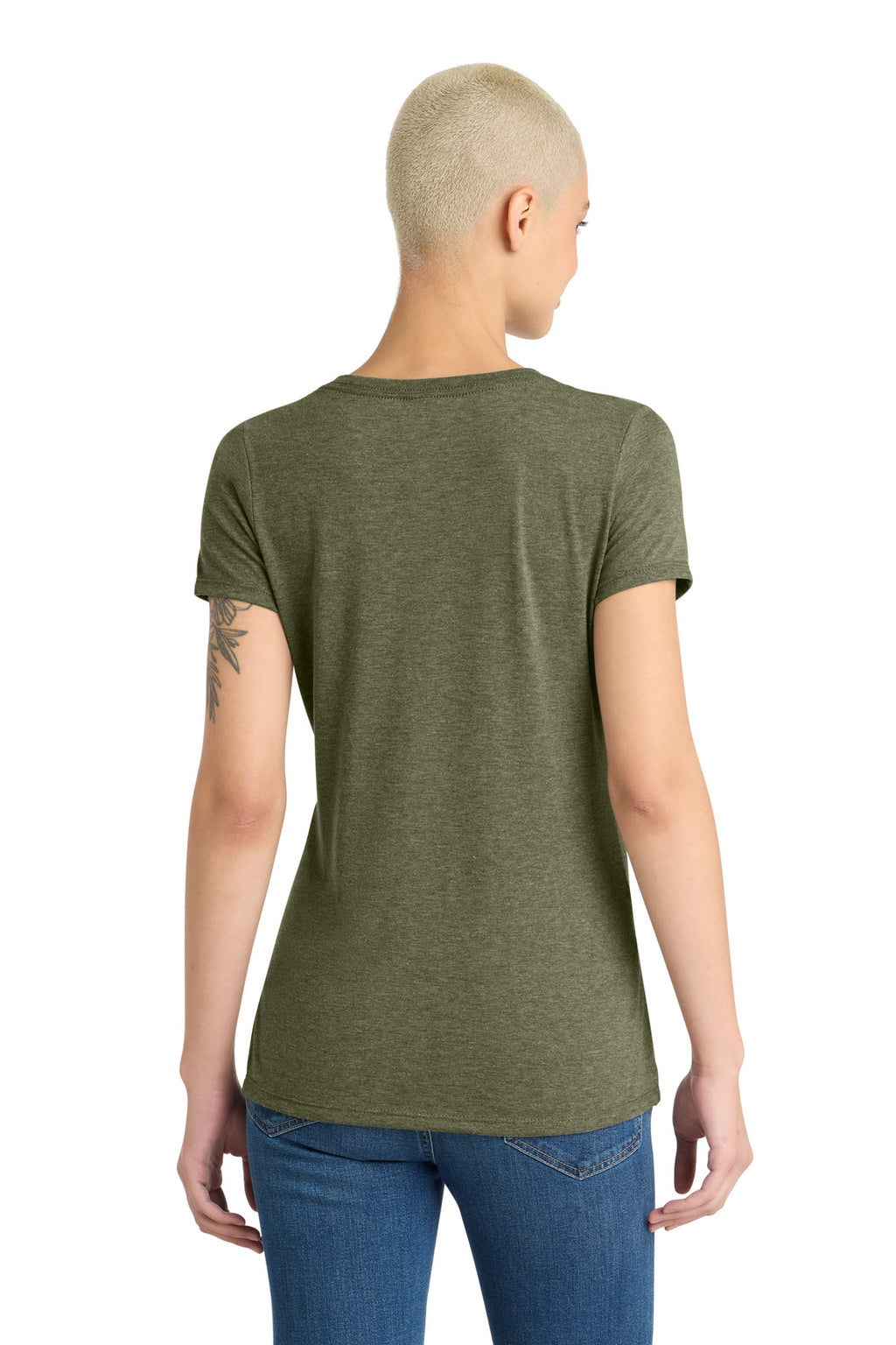 District Women's Perfect Tri V-Neck Tee. DM1350L - Military Green Frost - back