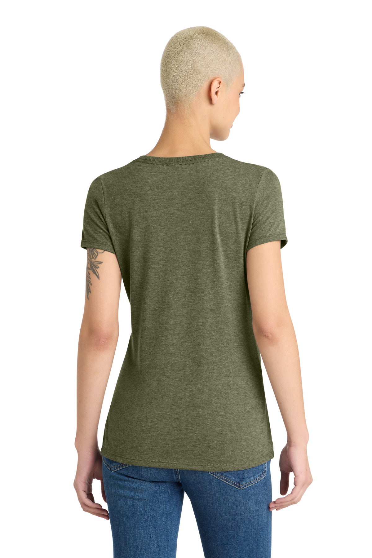 District Women's Perfect Tri V-Neck Tee. DM1350L - Military Green Frost - back